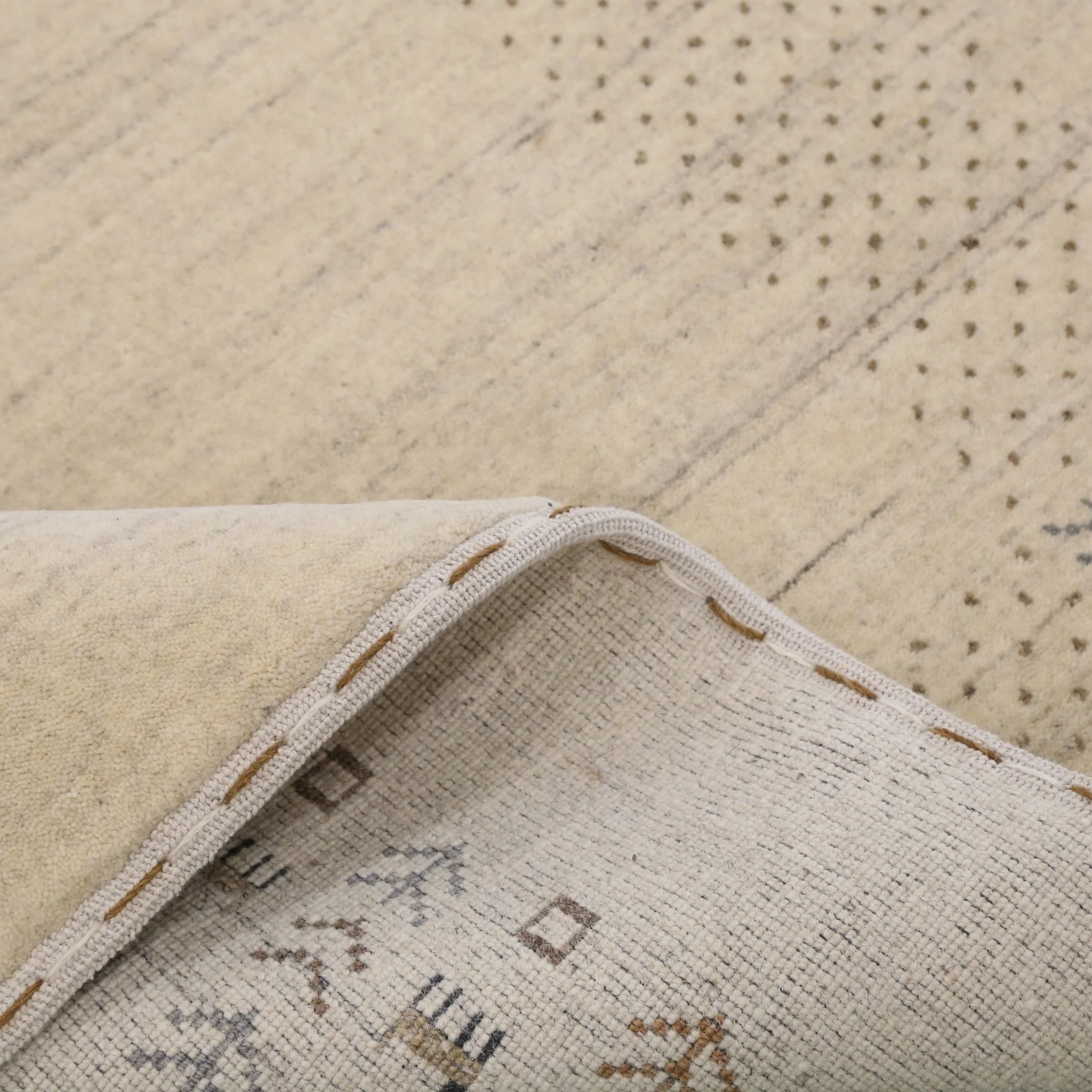 Beige Contemporary Solid Border Design Hand Loomed Wool Area Rug - Image 9