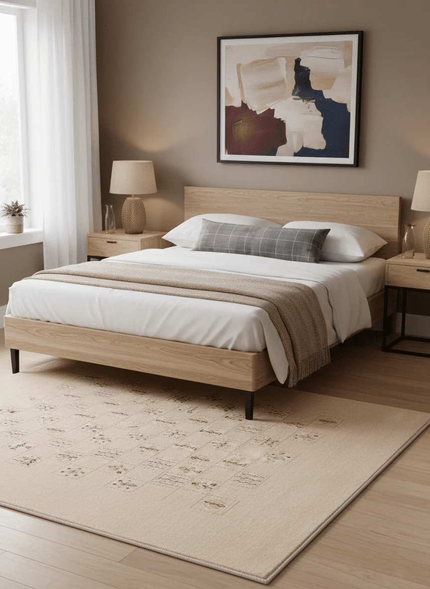 Beige Contemporary Tribal Design Hand Loomed Wool Rug - Image 2