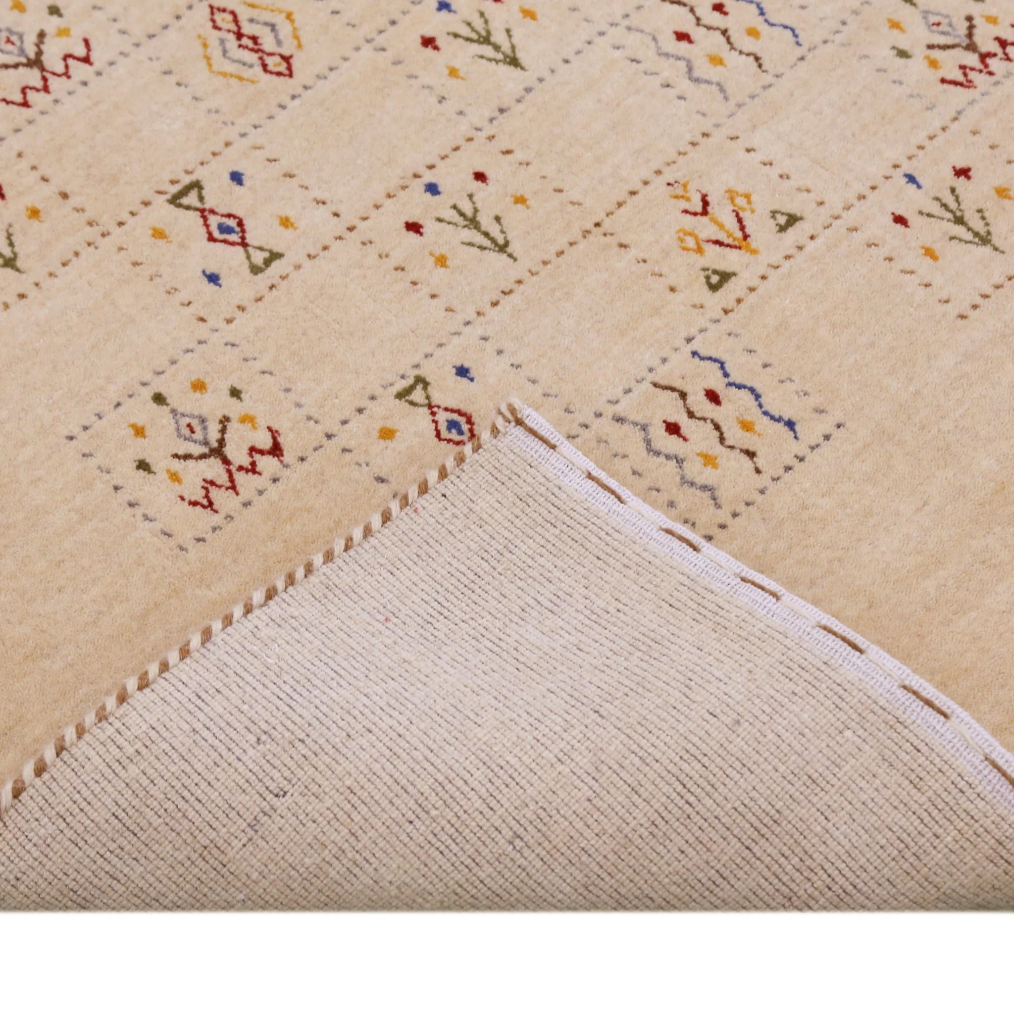 Beige Contemporary Tribal Design Hand Loomed Wool Rug - Image 8