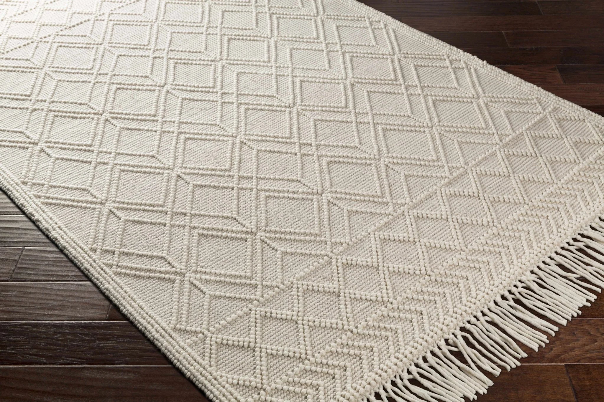 Beige Hand Woven Woolen Chunky and Soft Trellis Wool Area Rug - Image 3