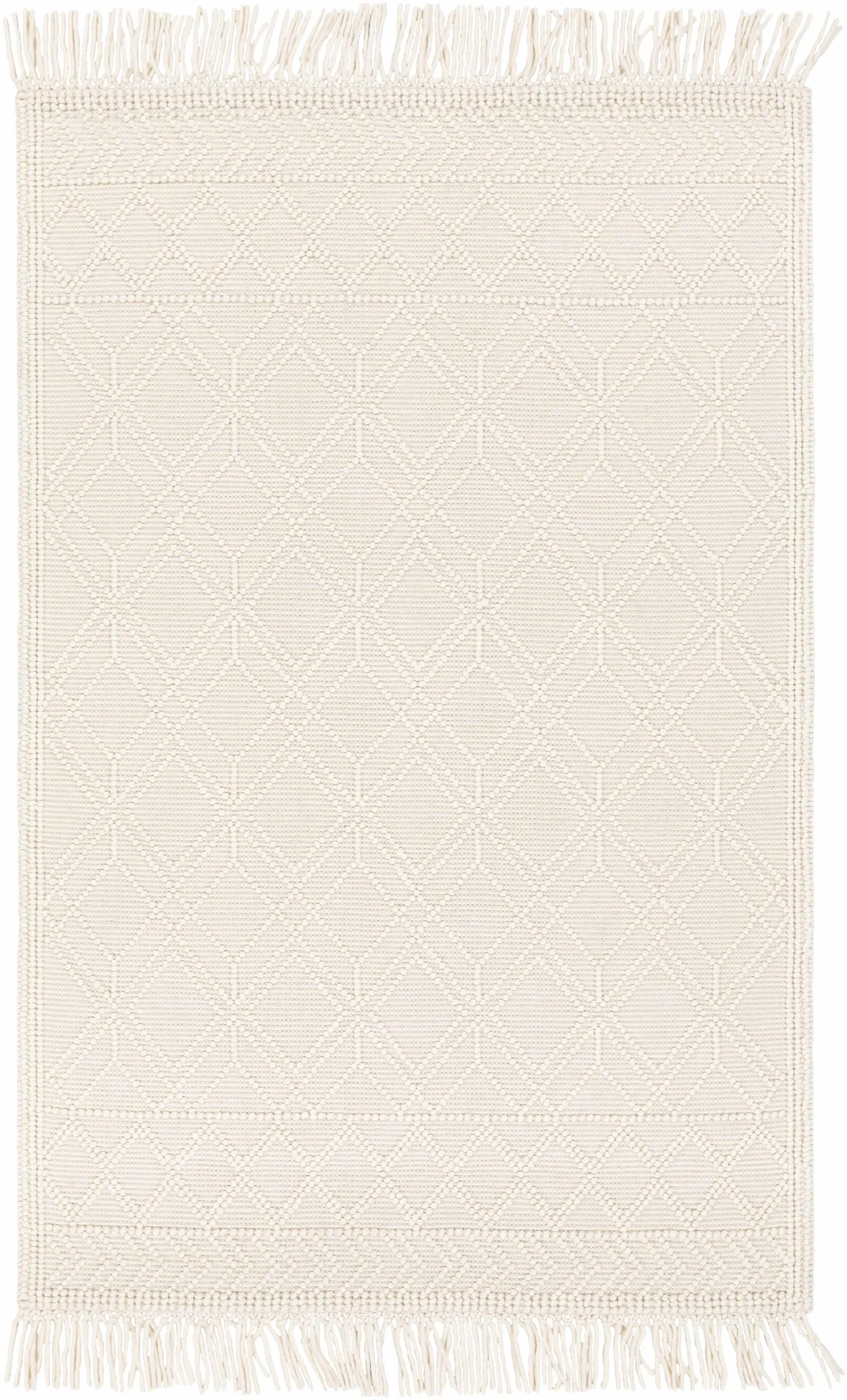 Beige Hand Woven Woolen Chunky and Soft Trellis Wool Area Rug - Image 4