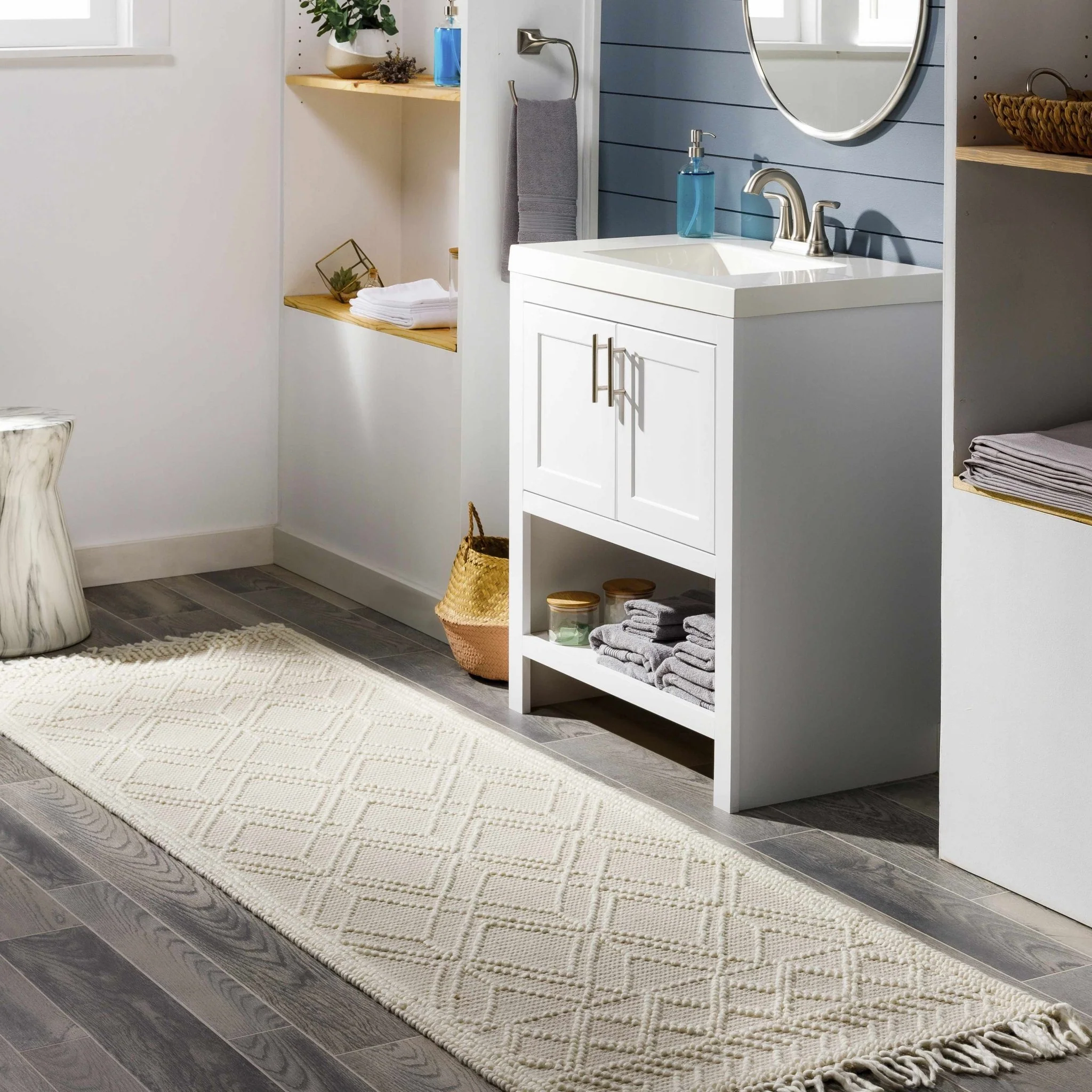 Beige Hand Woven Woolen Chunky and Soft Trellis Wool Area Rug - Image 6