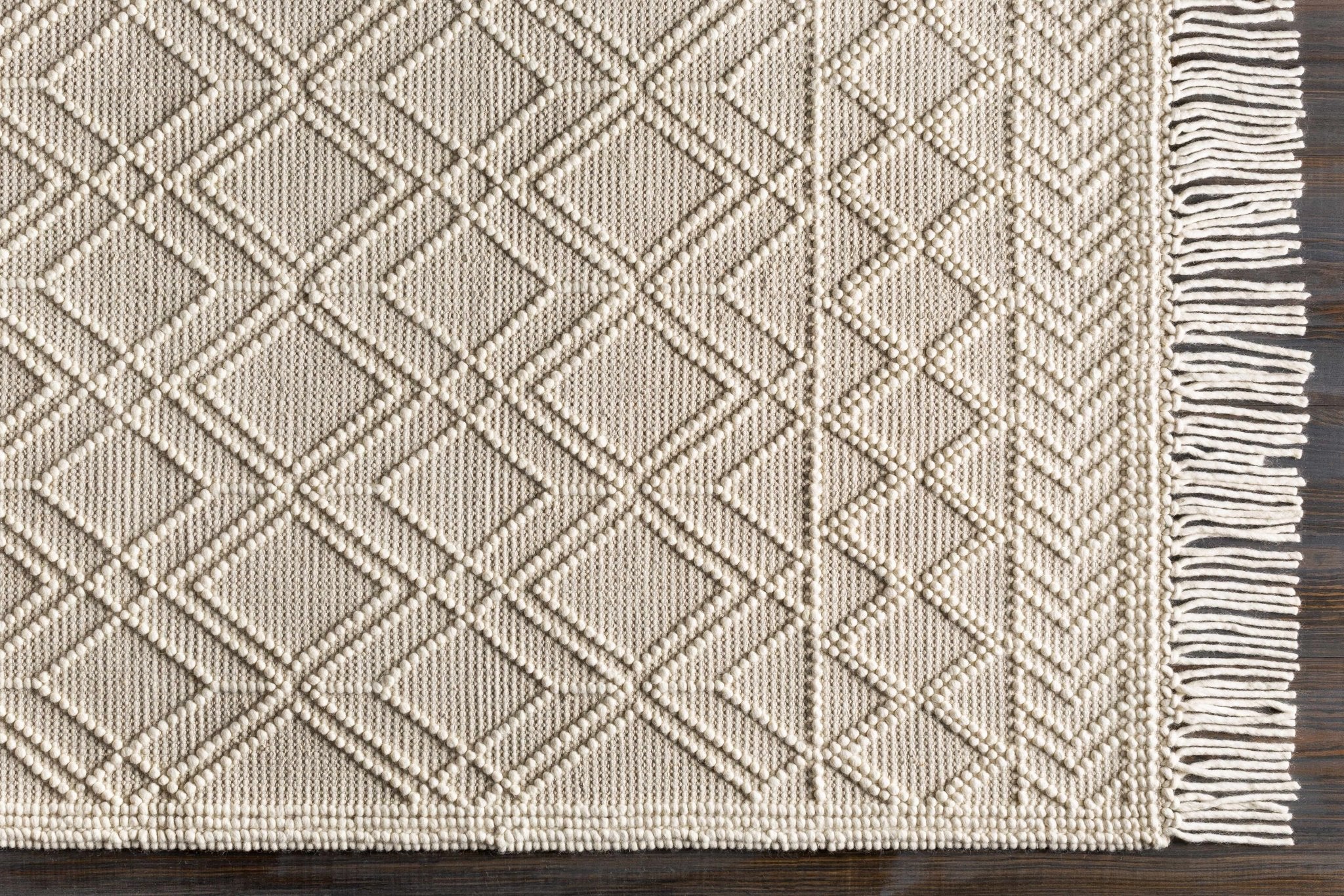 Beige Hand Woven Woolen Chunky and Soft Trellis Wool Area Rug - Image 9