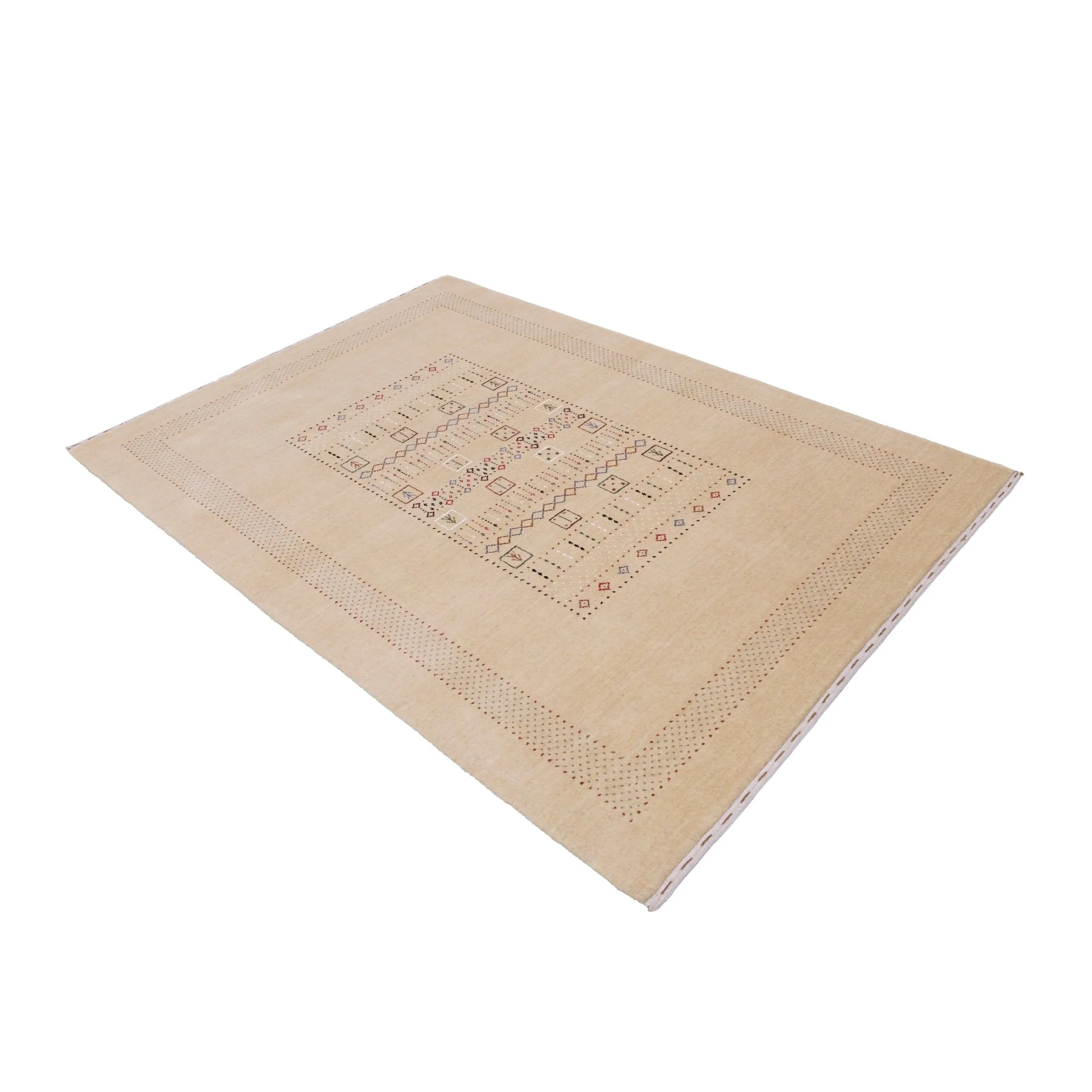 Beige Center Pattern Hand Loomed Wool Area Rug - Image 12