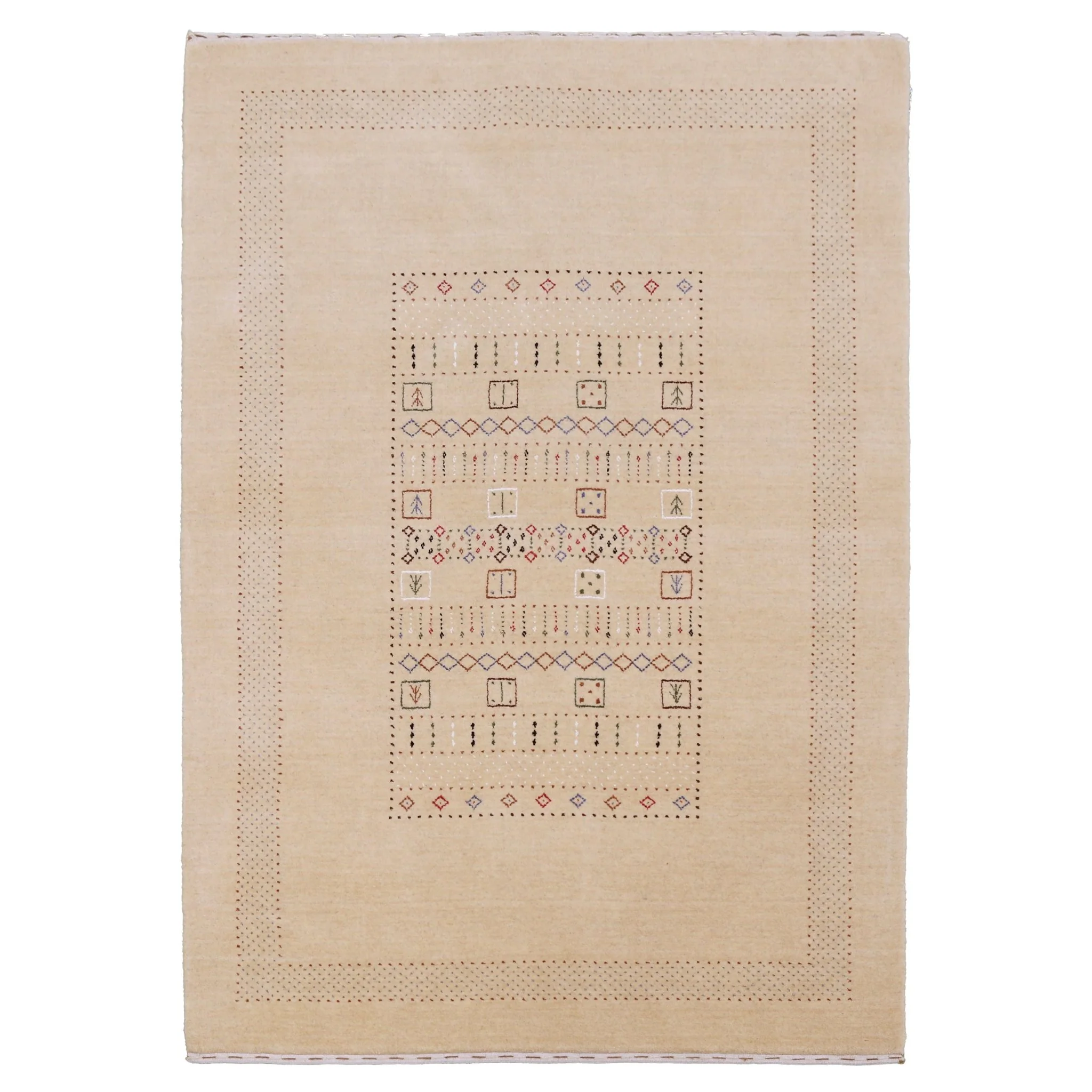 Beige Center Pattern Hand Loomed Wool Area Rug - Image 13