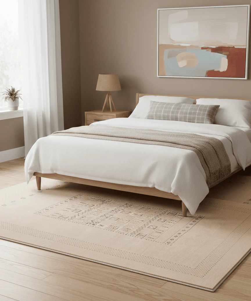 Beige Center Pattern Hand Loomed Wool Area Rug - Image 2