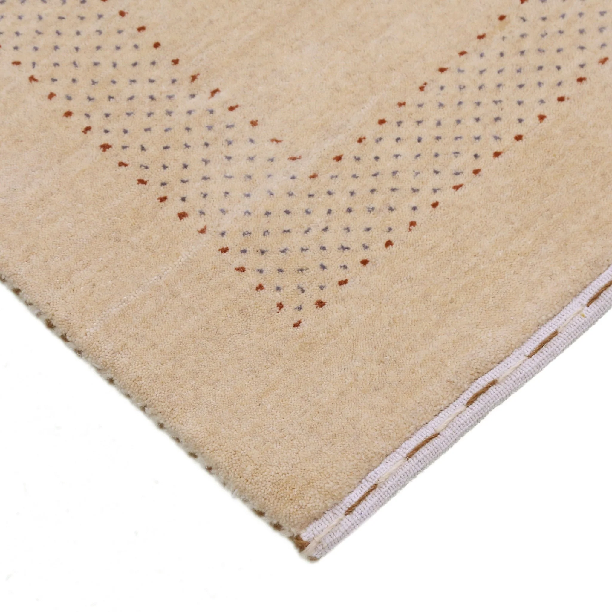 Beige Center Pattern Hand Loomed Wool Area Rug - Image 4