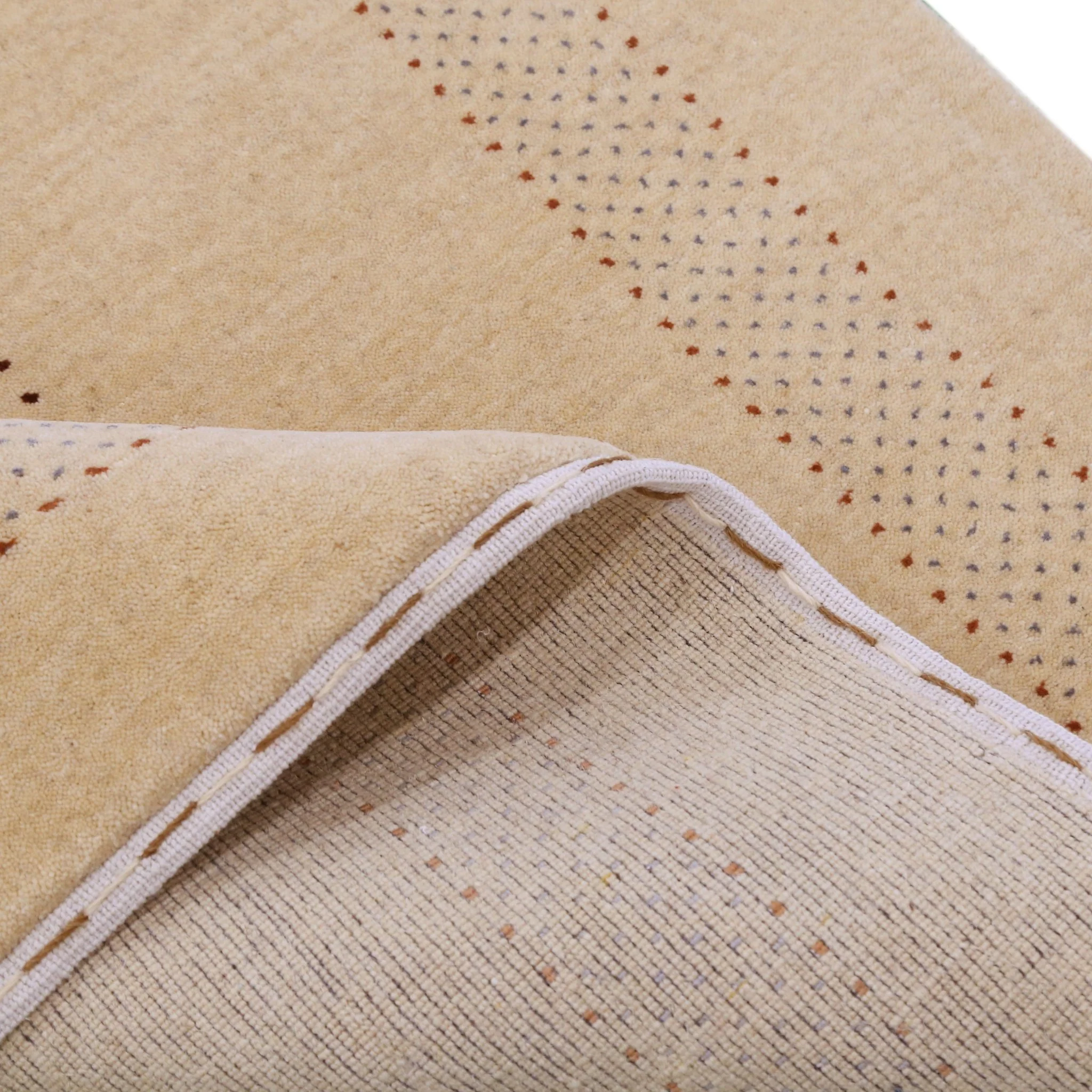 Beige Center Pattern Hand Loomed Wool Area Rug - Image 5