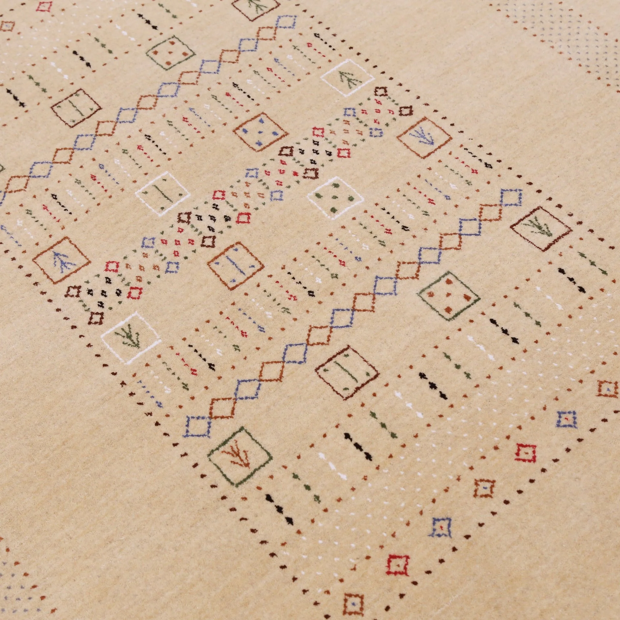 Beige Center Pattern Hand Loomed Wool Area Rug - Image 7
