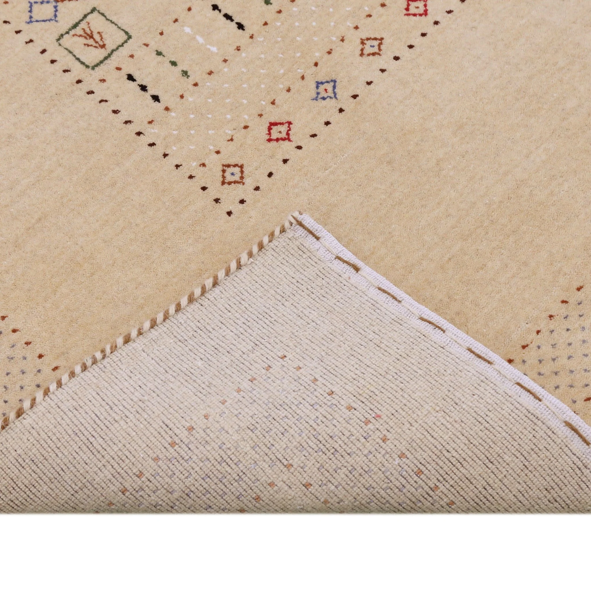 Beige Center Pattern Hand Loomed Wool Area Rug - Image 8