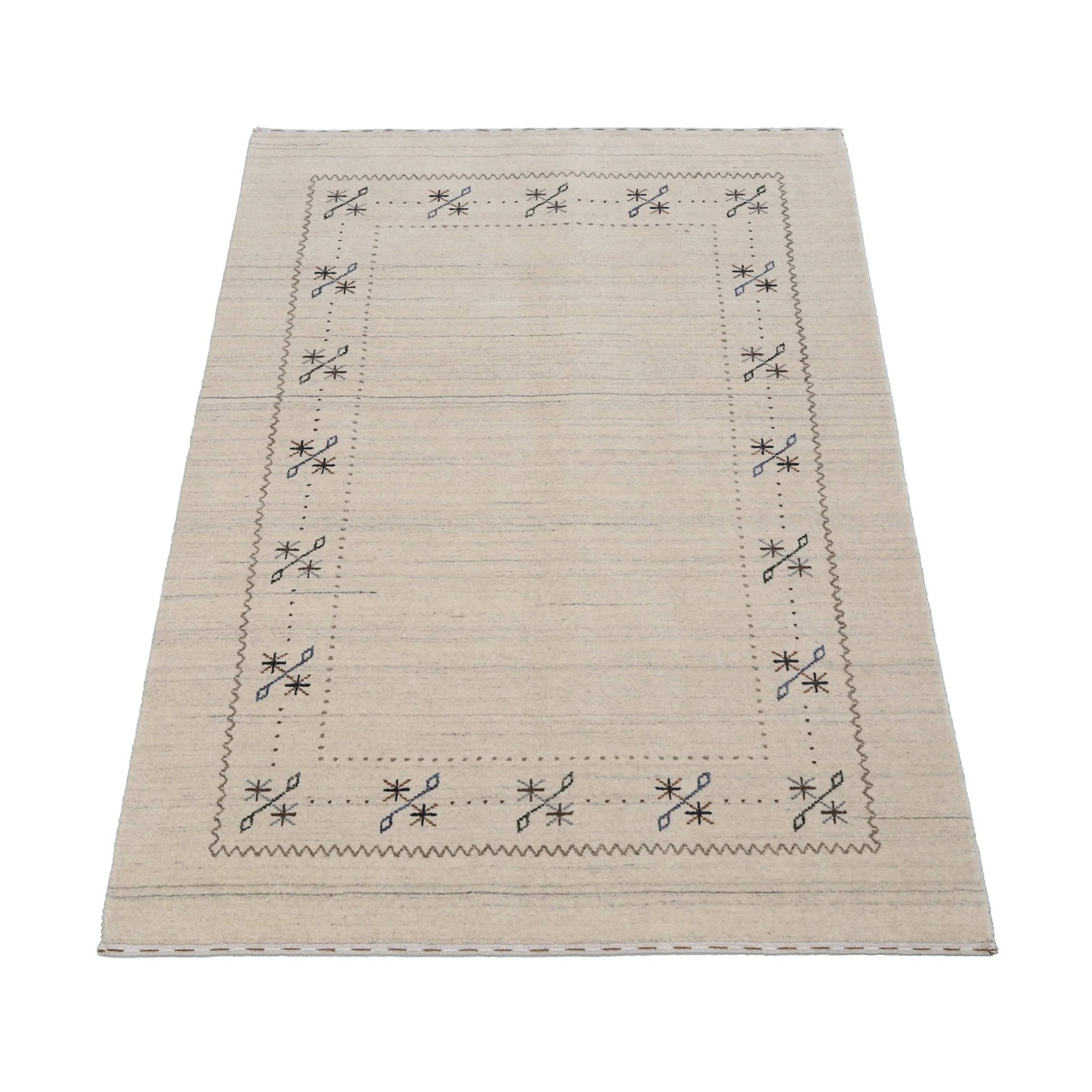 Beige Gabbeh Border Design Hand Loomed Wool Area Rug - Image 15