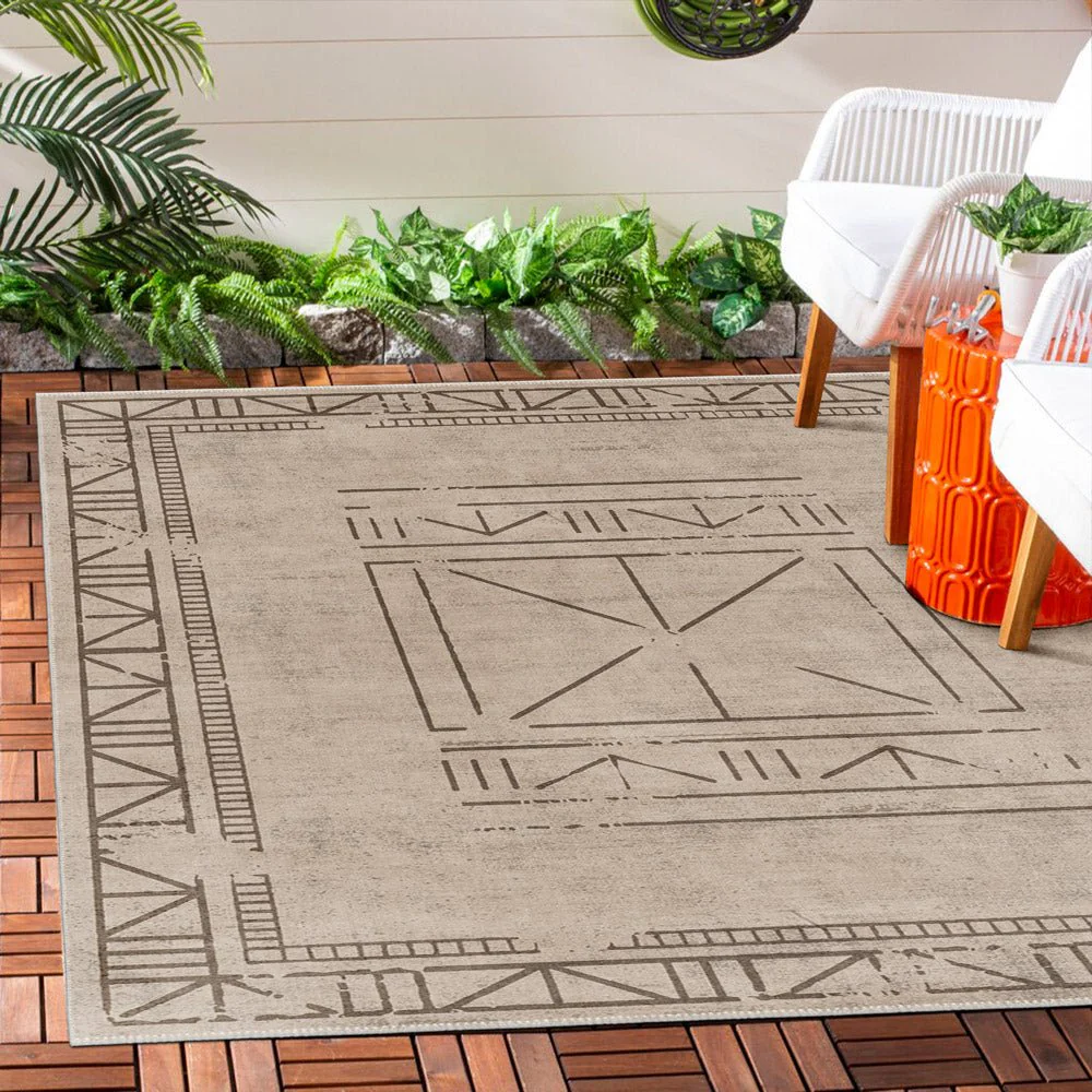 Beige Geometrical Design Machine Washable Cotton Area Rug - Image 2