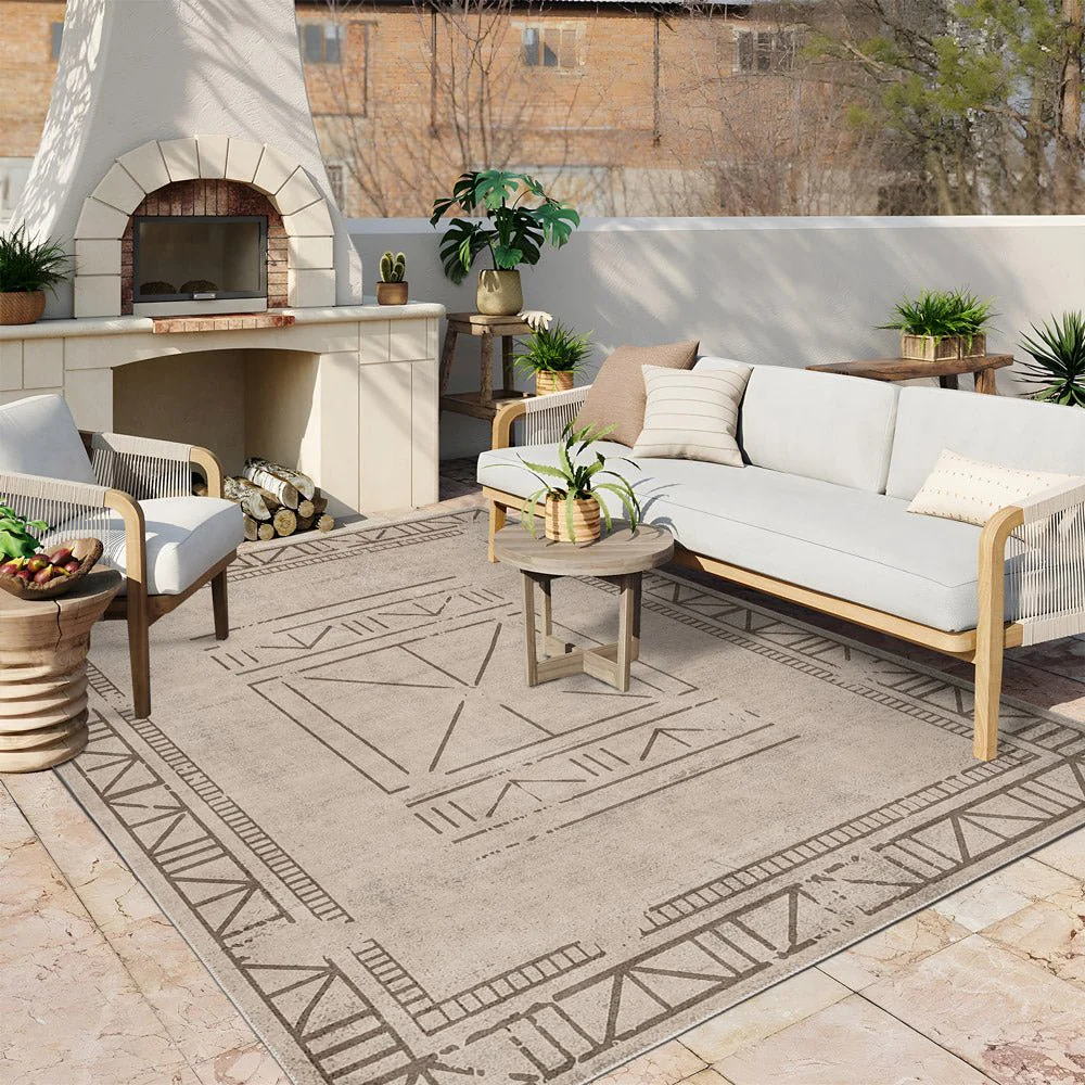 Beige Geometrical Design Machine Washable Cotton Area Rug - Image 4