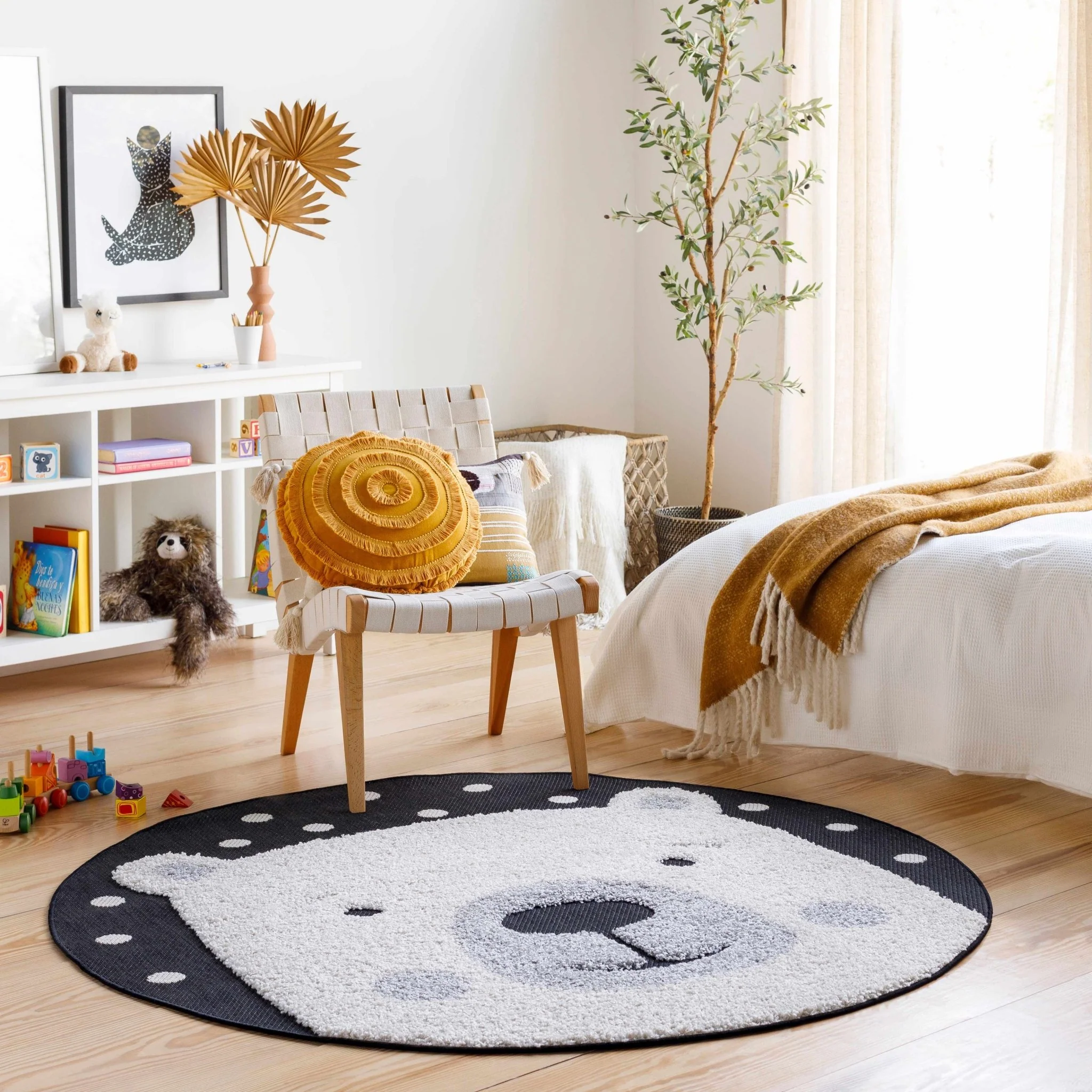 Beige, Gray and Black Kids Bear high low Texture Round Outdoor safe Area Rug - Image 4
