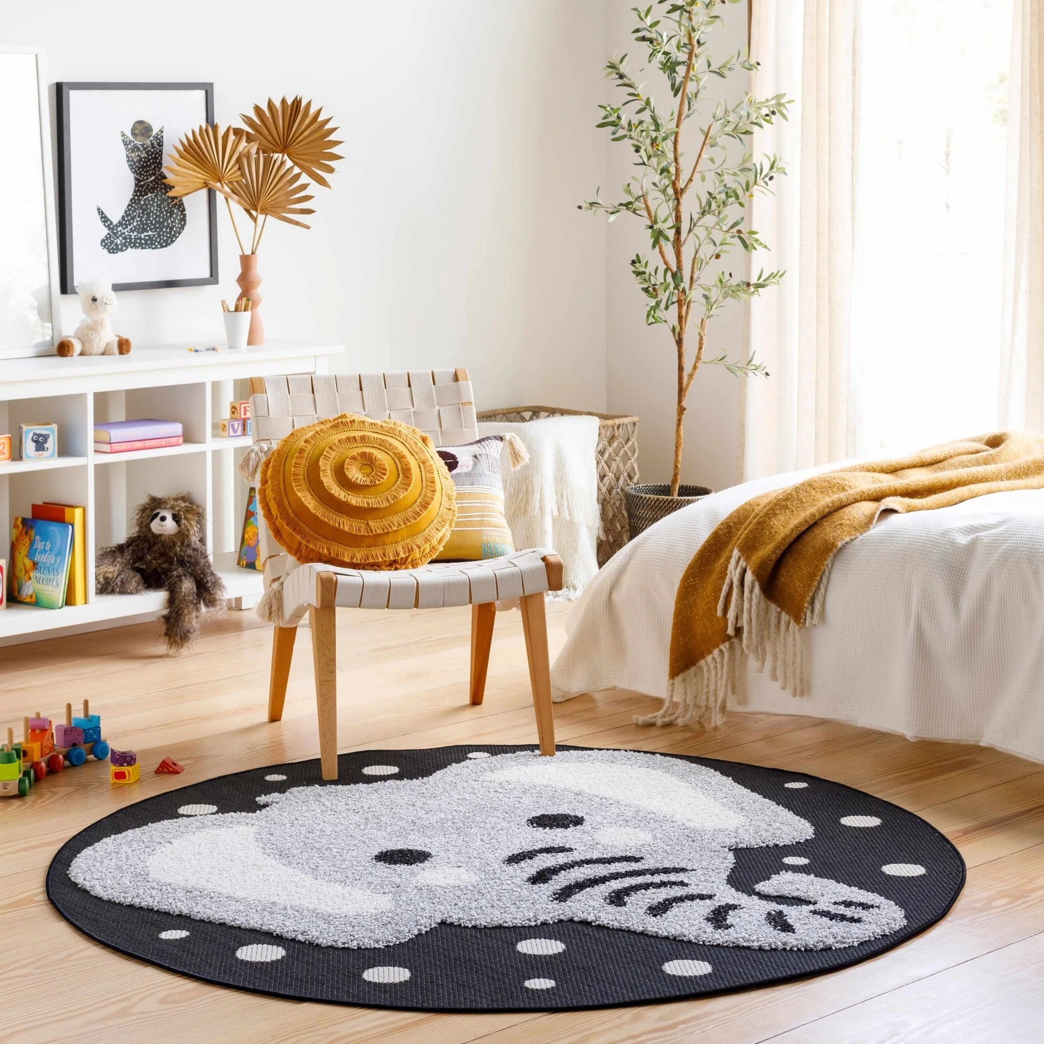 Beige, Gray and Black Kids Elephant high low Texture Round Outdoor safe Rug - Image 4
