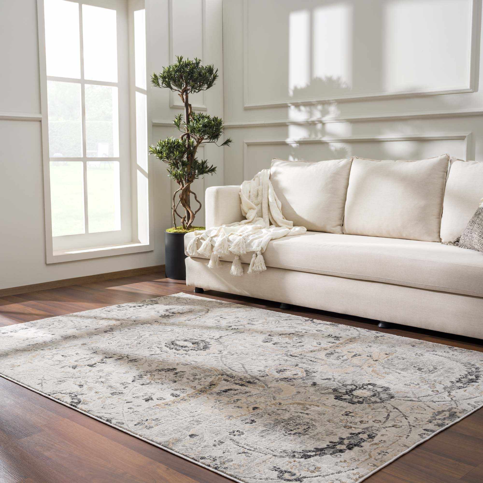 Beige, Gray and Charcoal Antique look Traditional Design area rug - Image 6