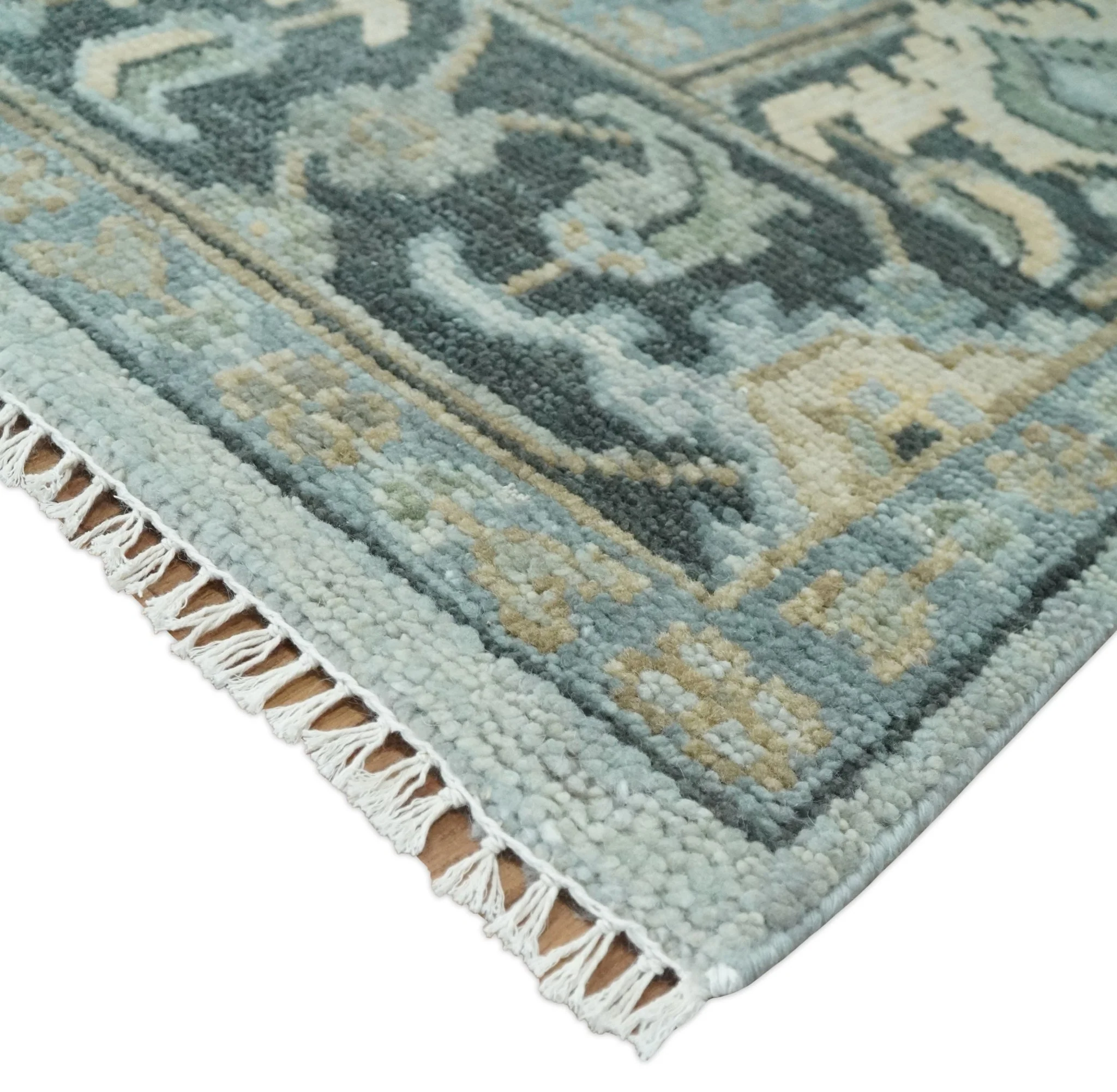 Custom made Beige, Gray and Charcoal Hand Knotted Antique look Traditional Heriz Serapi Wool Rug - Image 10