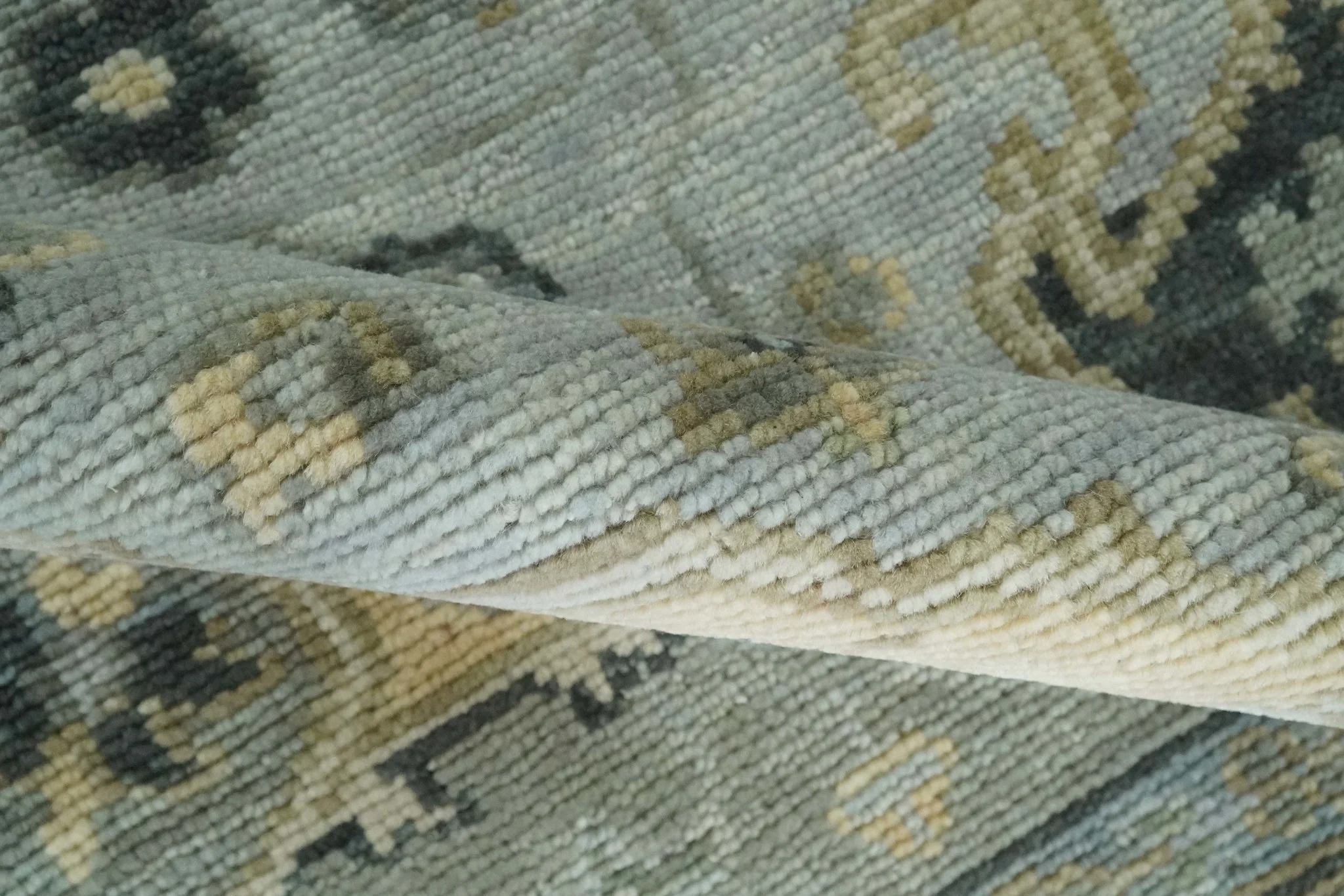 Custom made Beige, Gray and Charcoal Hand Knotted Antique look Traditional Heriz Serapi Wool Rug - Image 4