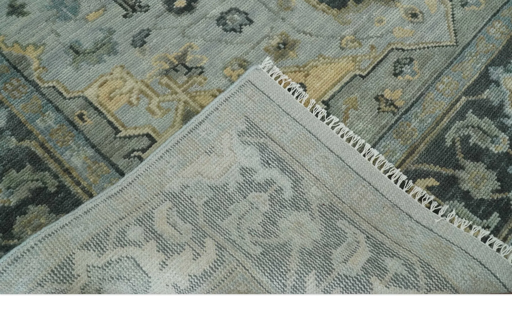Custom made Beige, Gray and Charcoal Hand Knotted Antique look Traditional Heriz Serapi Wool Rug - Image 5