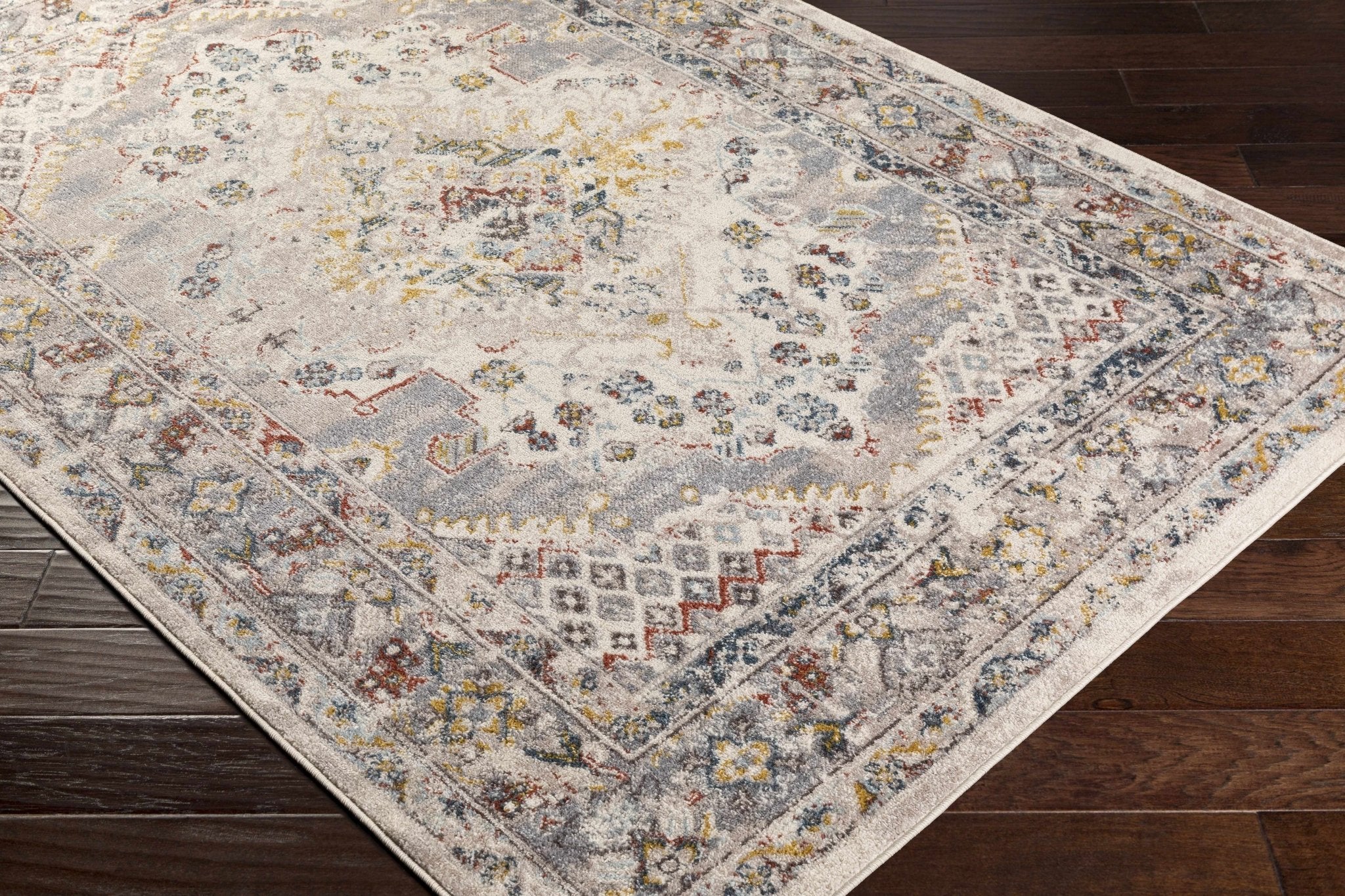 Beige, Gray and Ivory Traditional Heriz Medallion Multi size area rug - Image 9