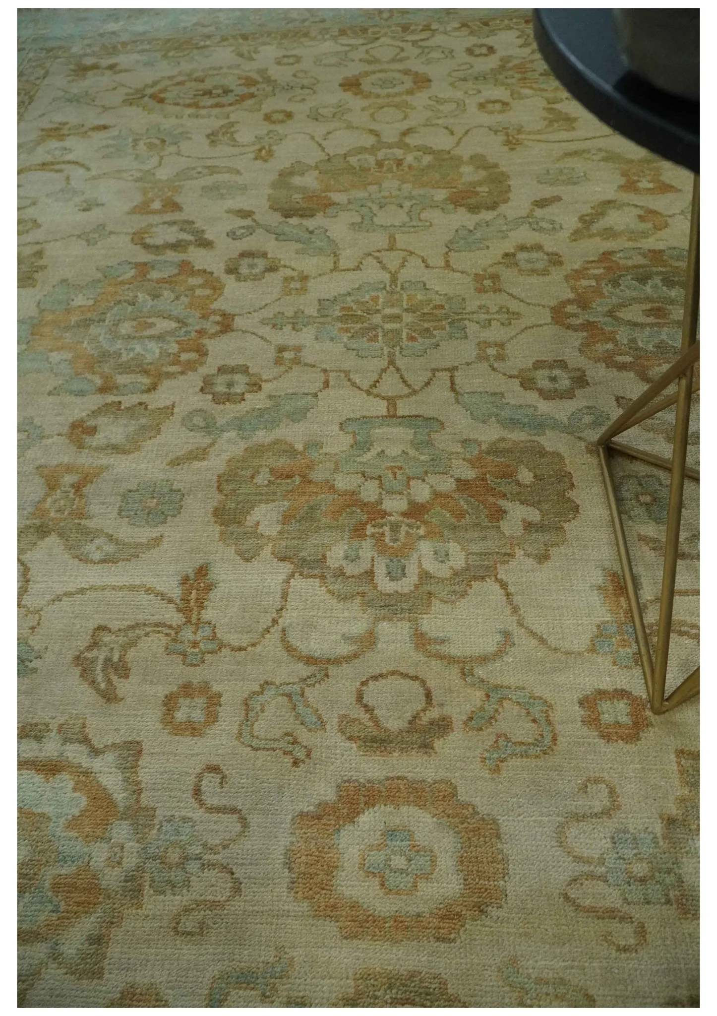 Beige, Gray and Olive Antique Floral Hand knotted Traditional Oushak 8x10 wool Area rug - Image 2
