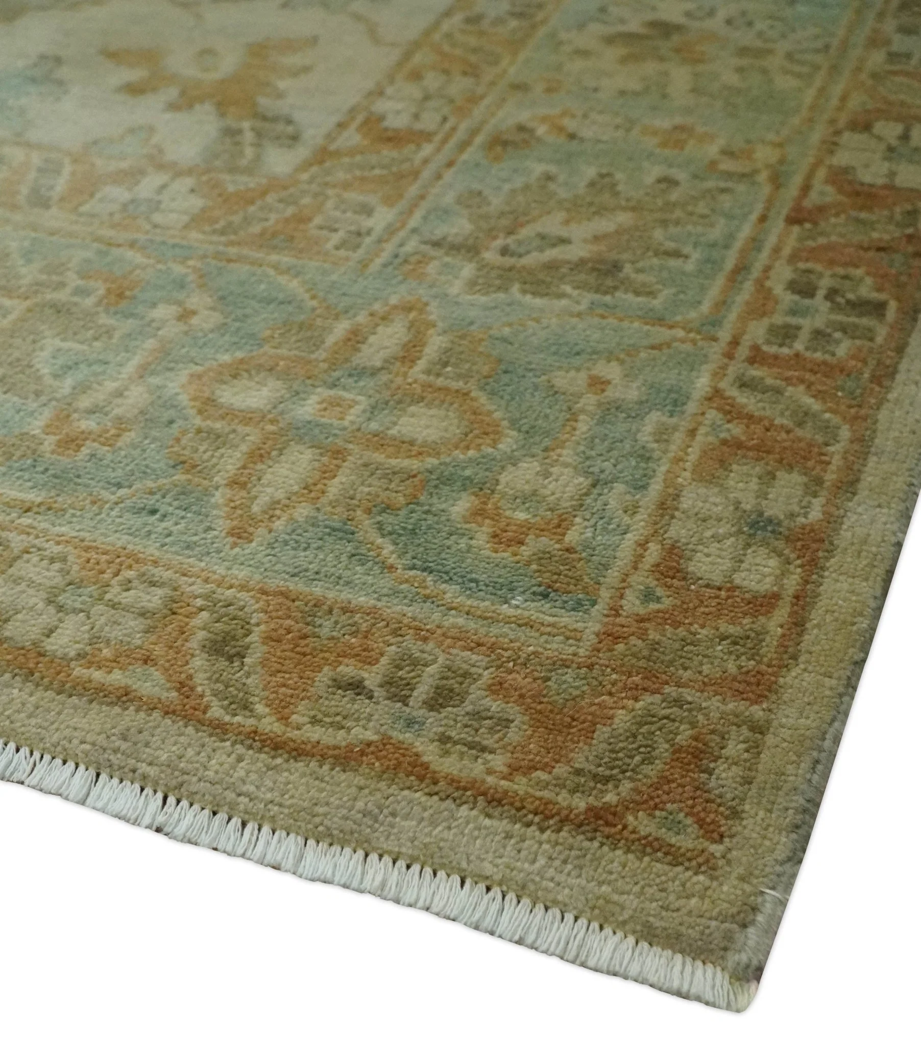 Beige, Gray and Olive Antique Floral Hand knotted Traditional Oushak 8x10 wool Area rug - Image 5