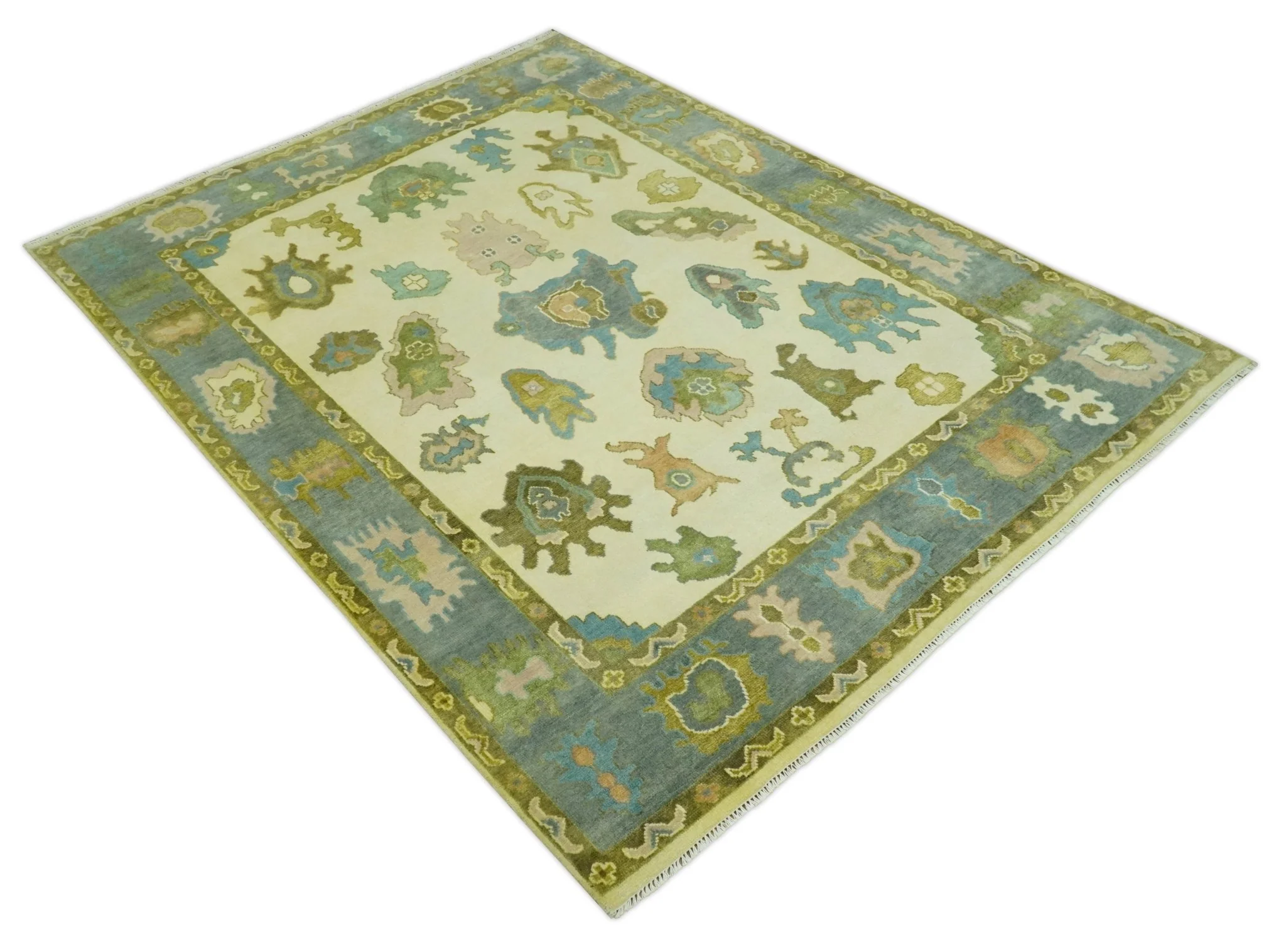 Beige, Gray and Olive Hand Knotted 8x10 Traditional Oushak wool area rug - Image 10