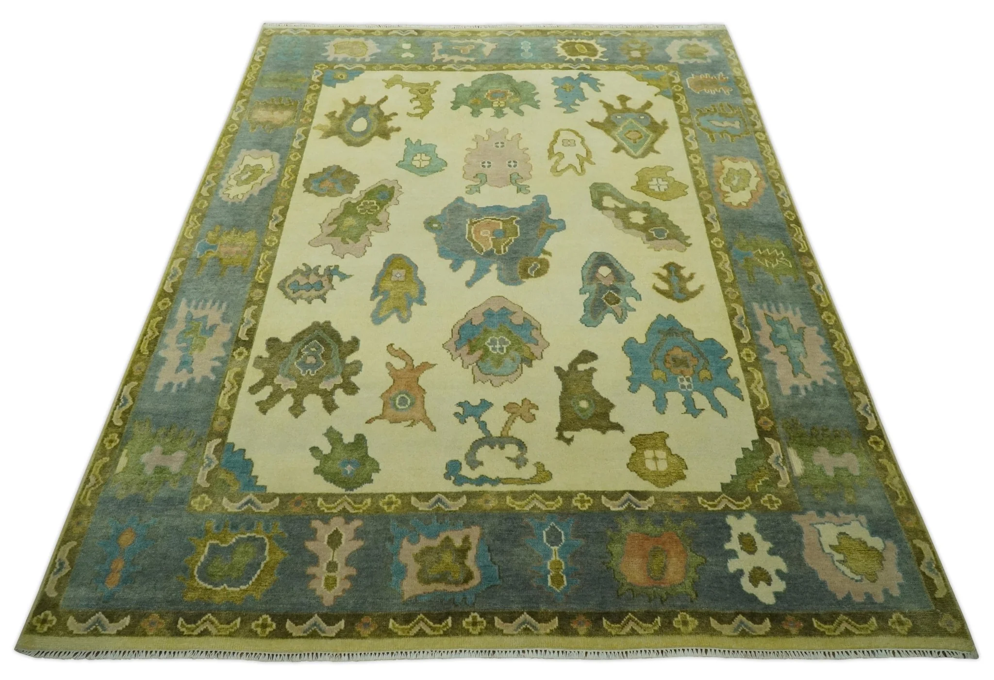 Beige, Gray and Olive Hand Knotted 8x10 Traditional Oushak wool area rug - Image 11