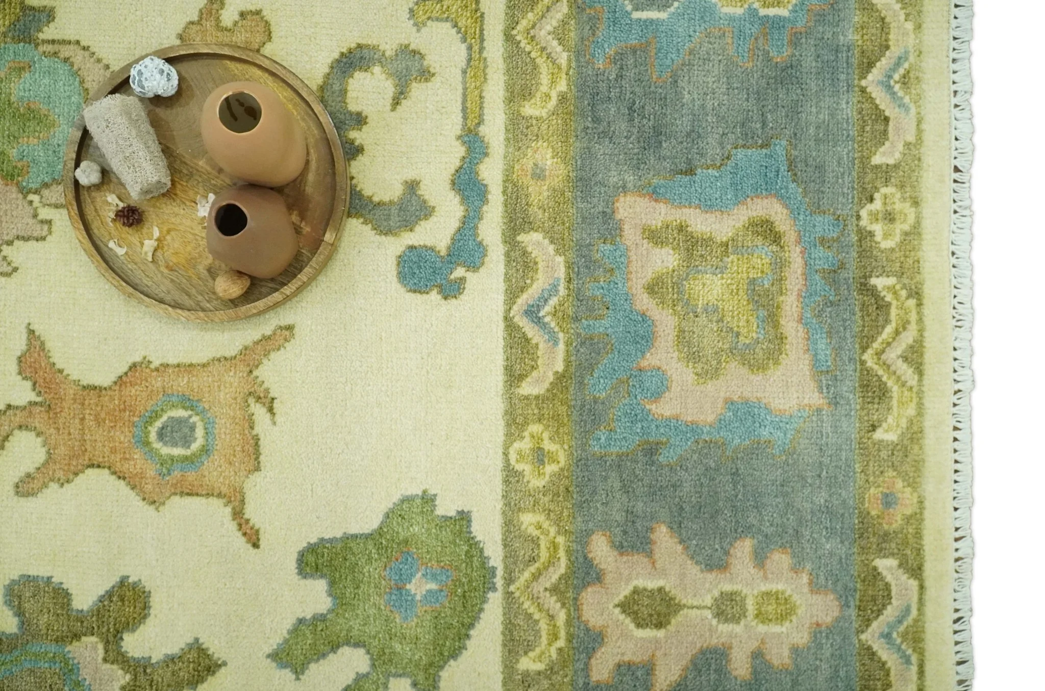 Beige, Gray and Olive Hand Knotted 8x10 Traditional Oushak wool area rug - Image 12