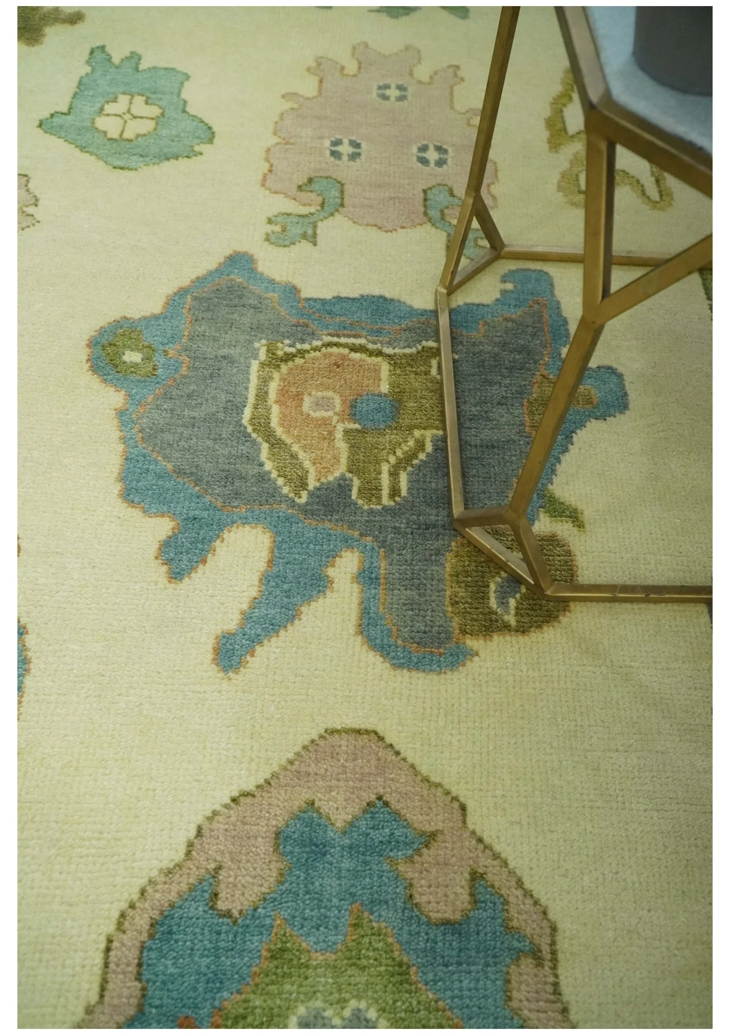 Beige, Gray and Olive Hand Knotted 8x10 Traditional Oushak wool area rug - Image 2