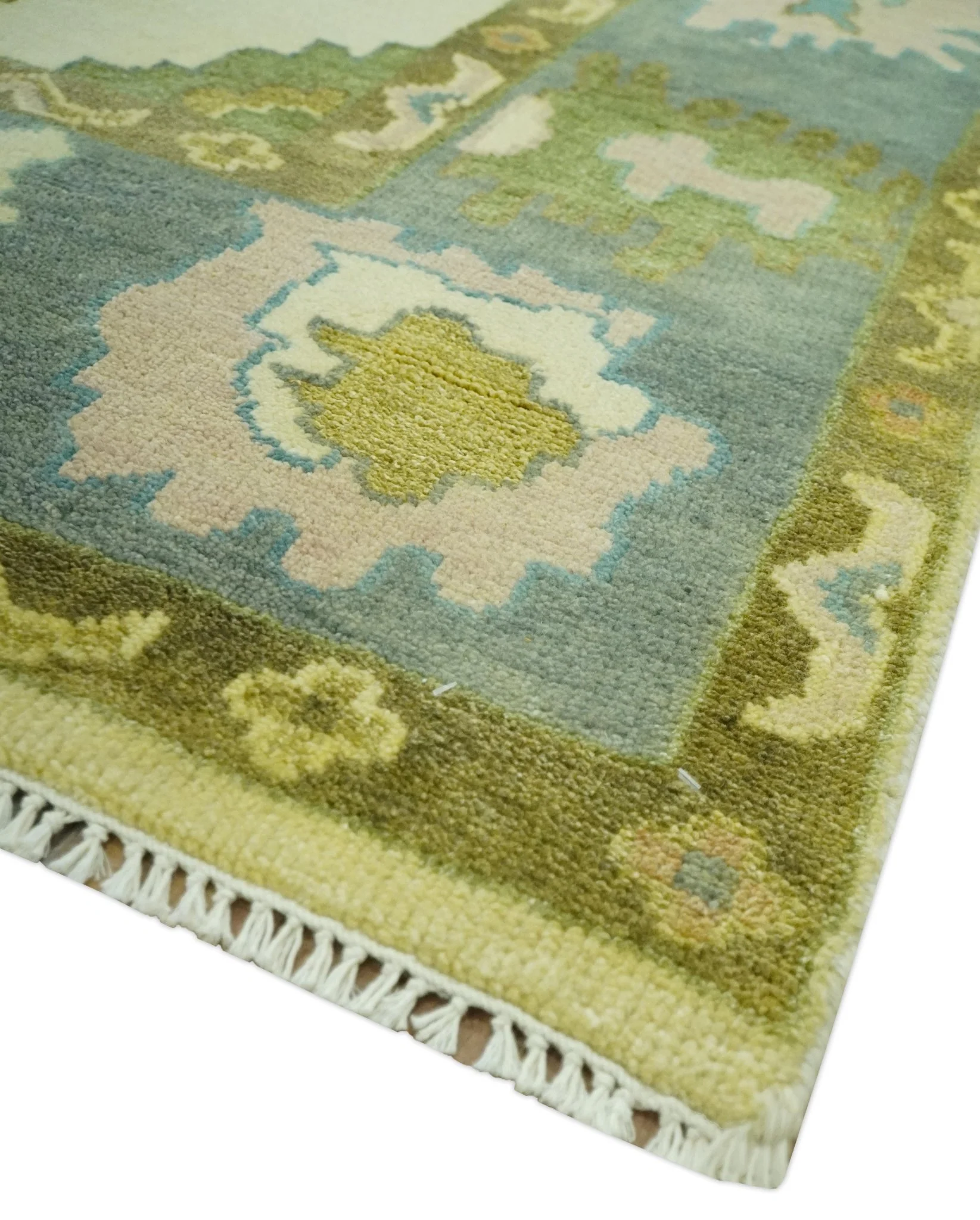 Beige, Gray and Olive Hand Knotted 8x10 Traditional Oushak wool area rug - Image 5