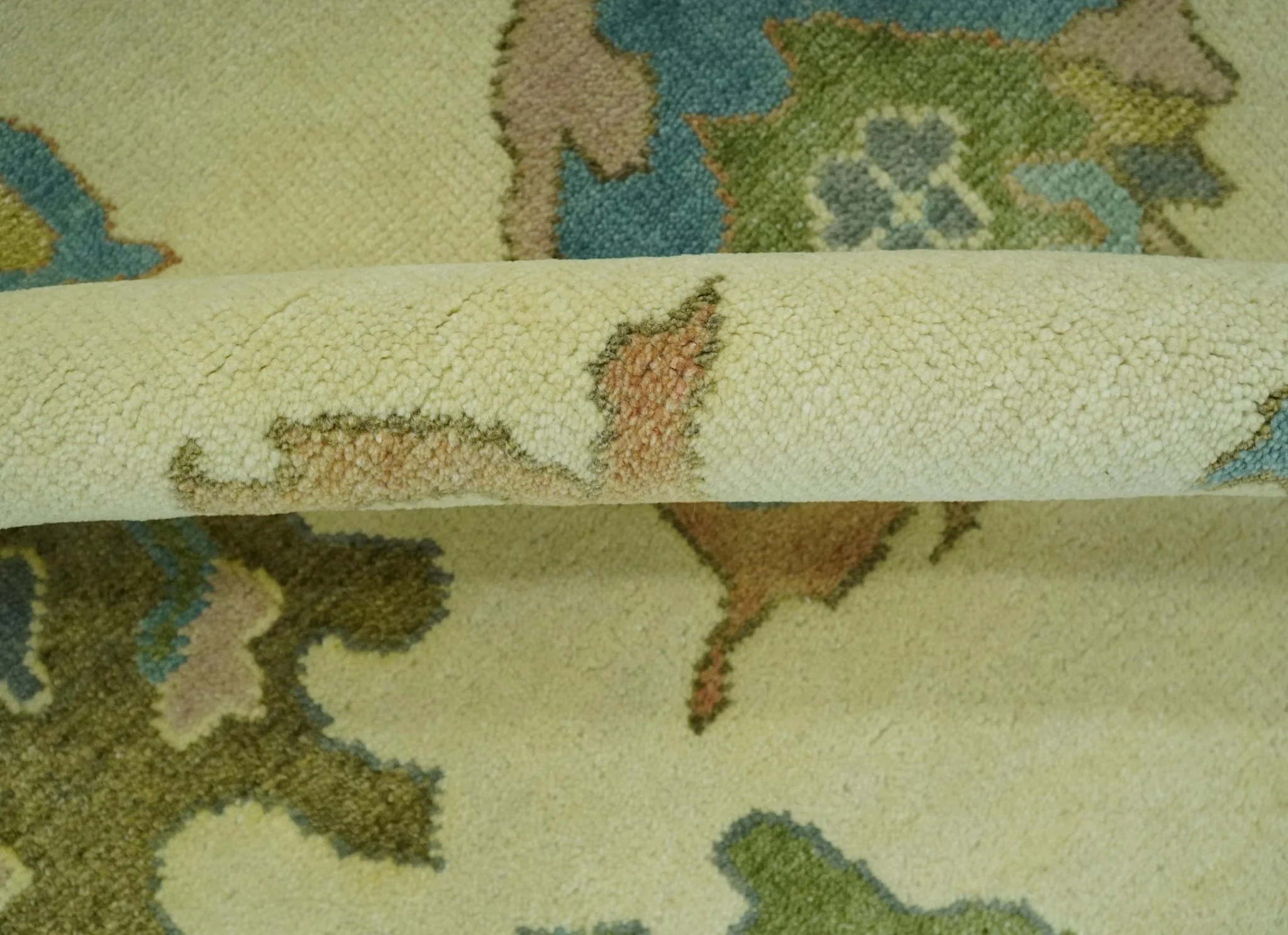 Beige, Gray and Olive Hand Knotted 8x10 Traditional Oushak wool area rug - Image 6