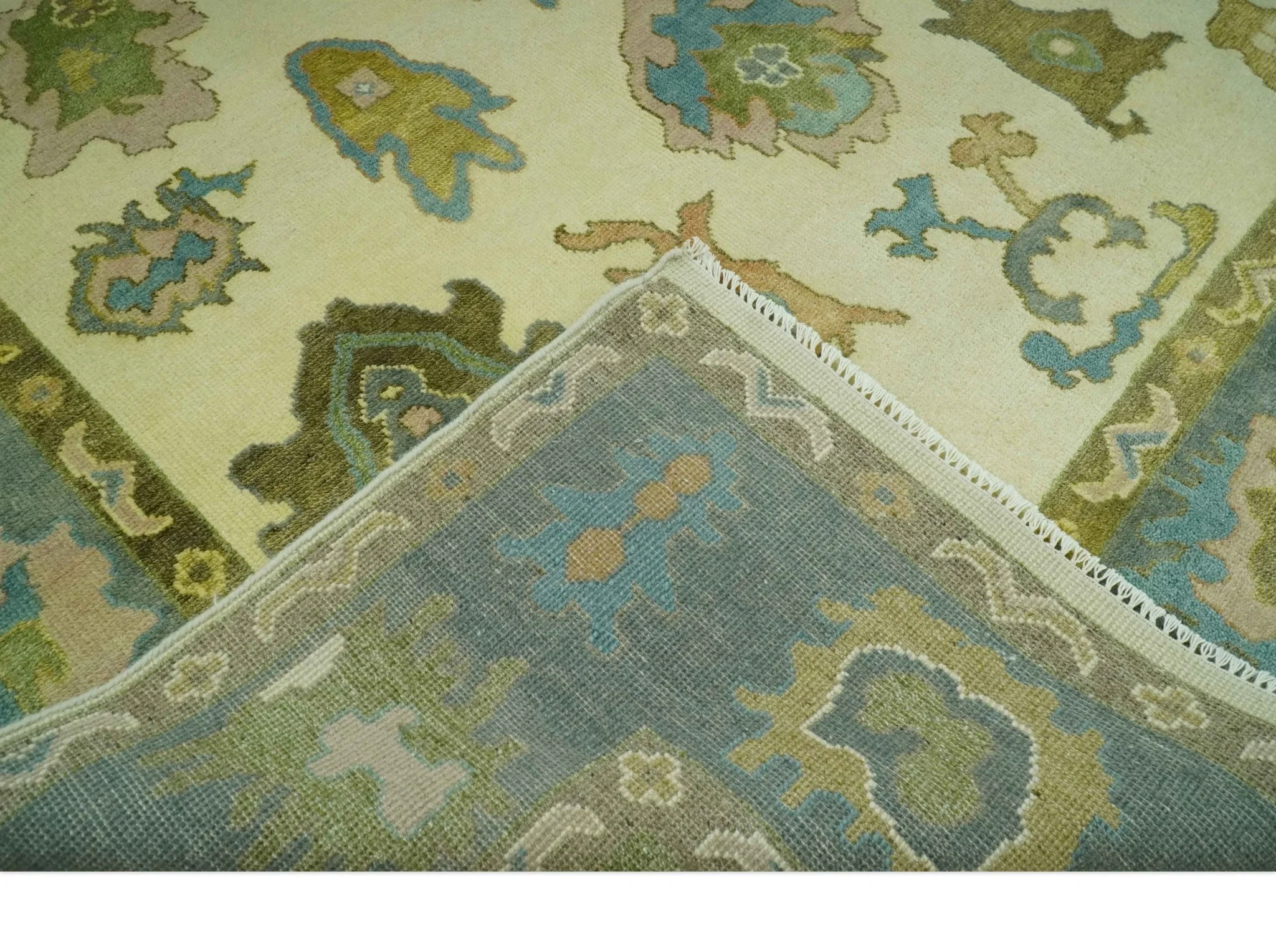 Beige, Gray and Olive Hand Knotted 8x10 Traditional Oushak wool area rug - Image 8