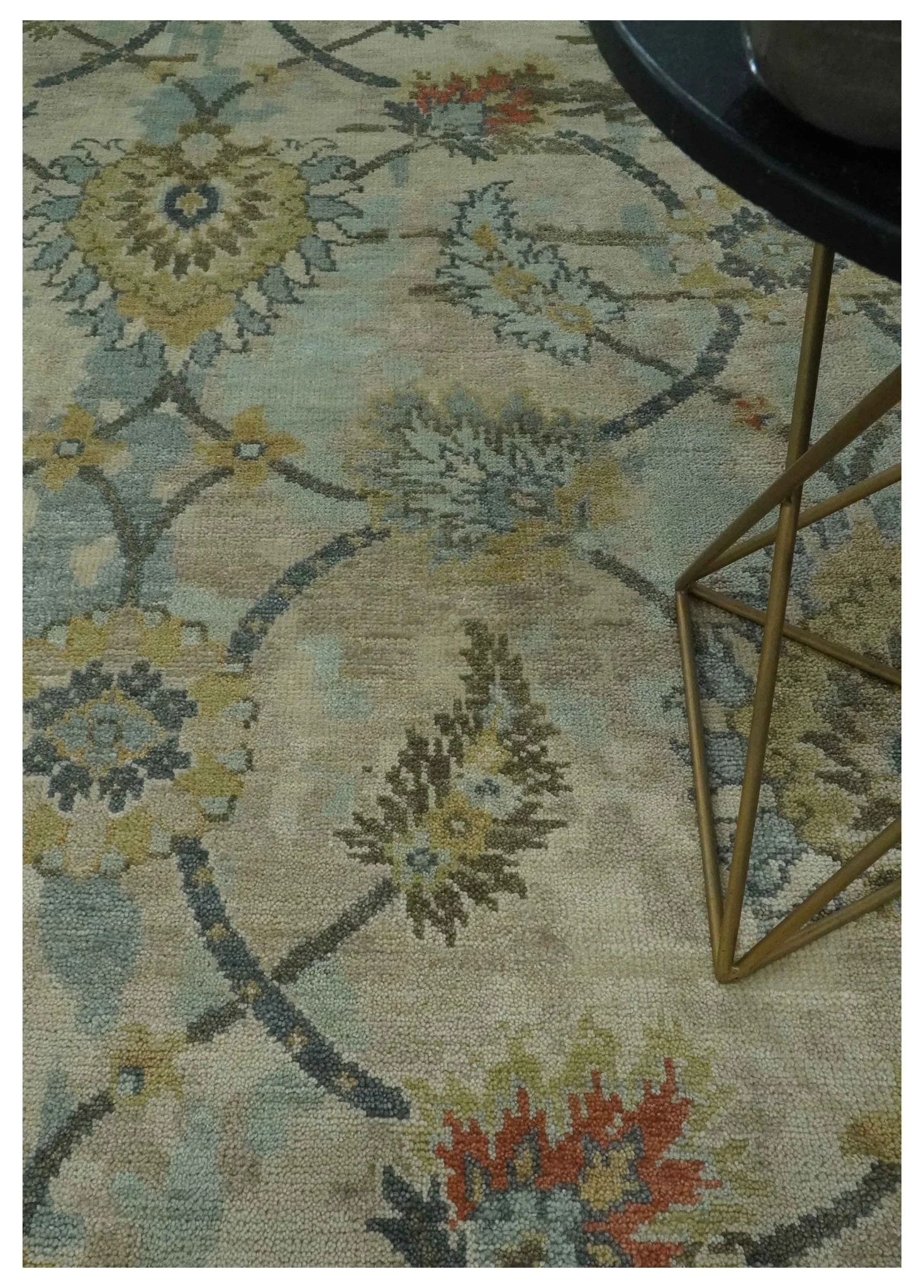 Antique Style Beige, Green and Gray Hand Knotted Traditional Oriental 8x10 wool area Rug - Image 3