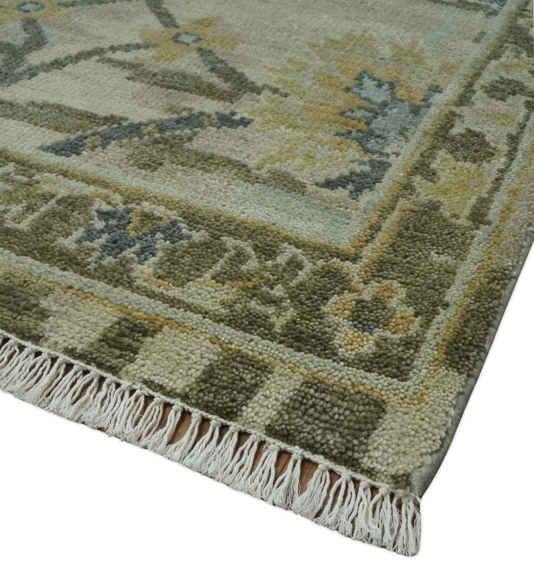 Antique Style Beige, Green and Gray Hand Knotted Traditional Oriental 8x10 wool area Rug - Image 6