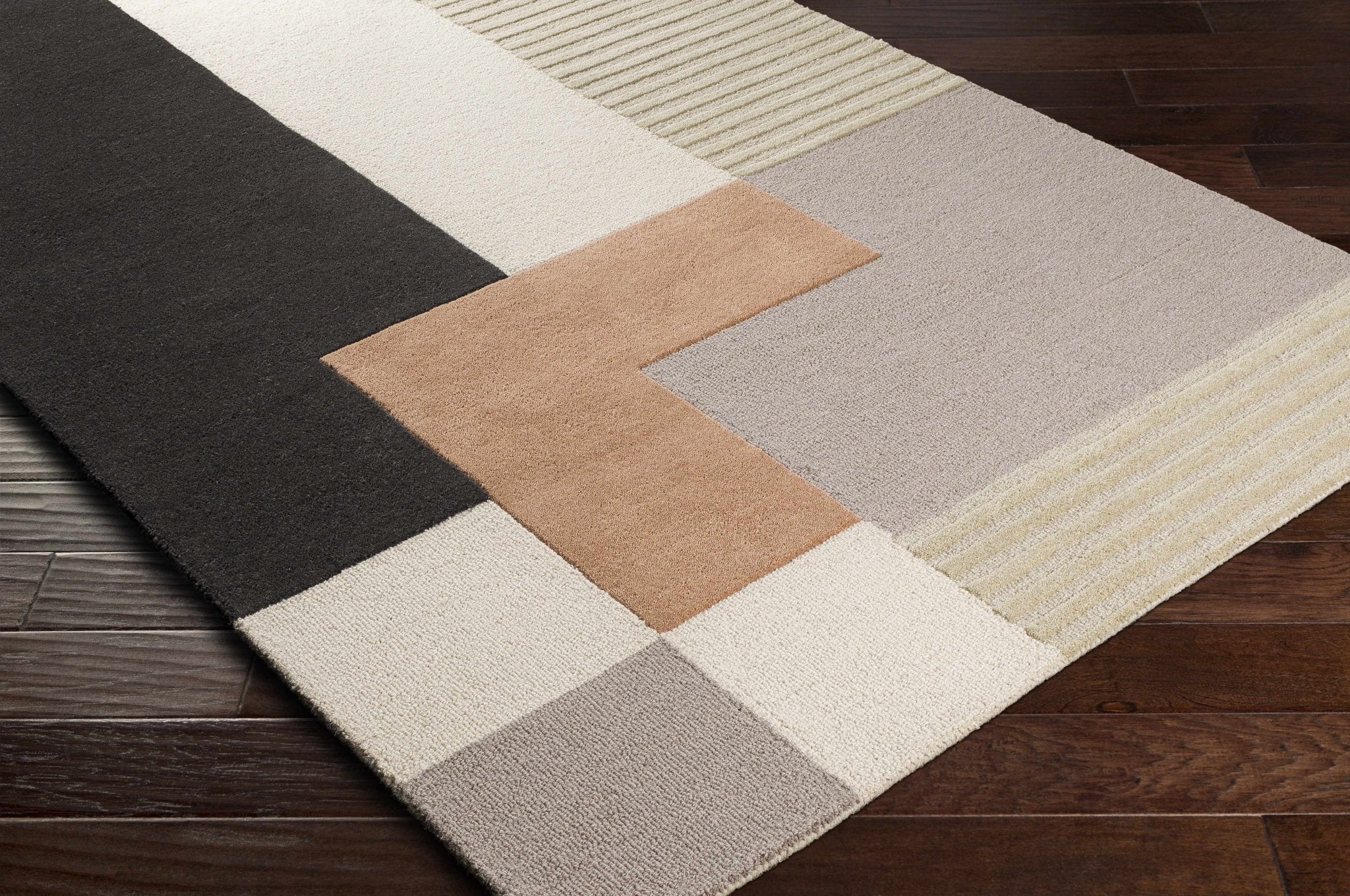 Modern Geometrical Design Beige, Green, Brown and Black Hand Tufted Rug - Image 3