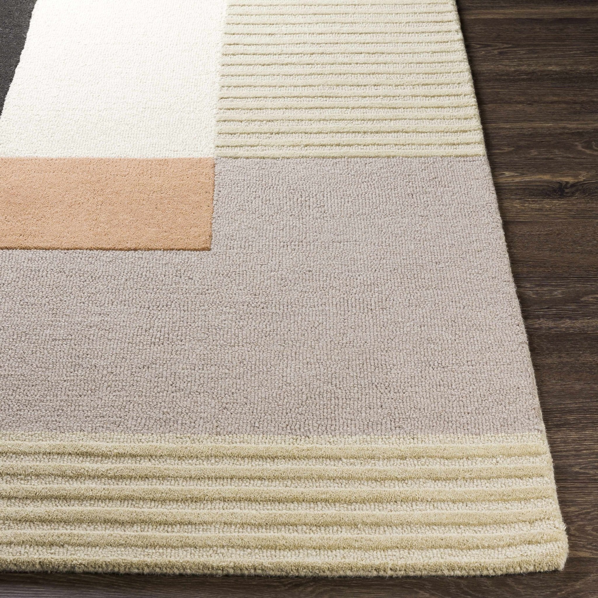Modern Geometrical Design Beige, Green, Brown and Black Hand Tufted Rug - Image 4