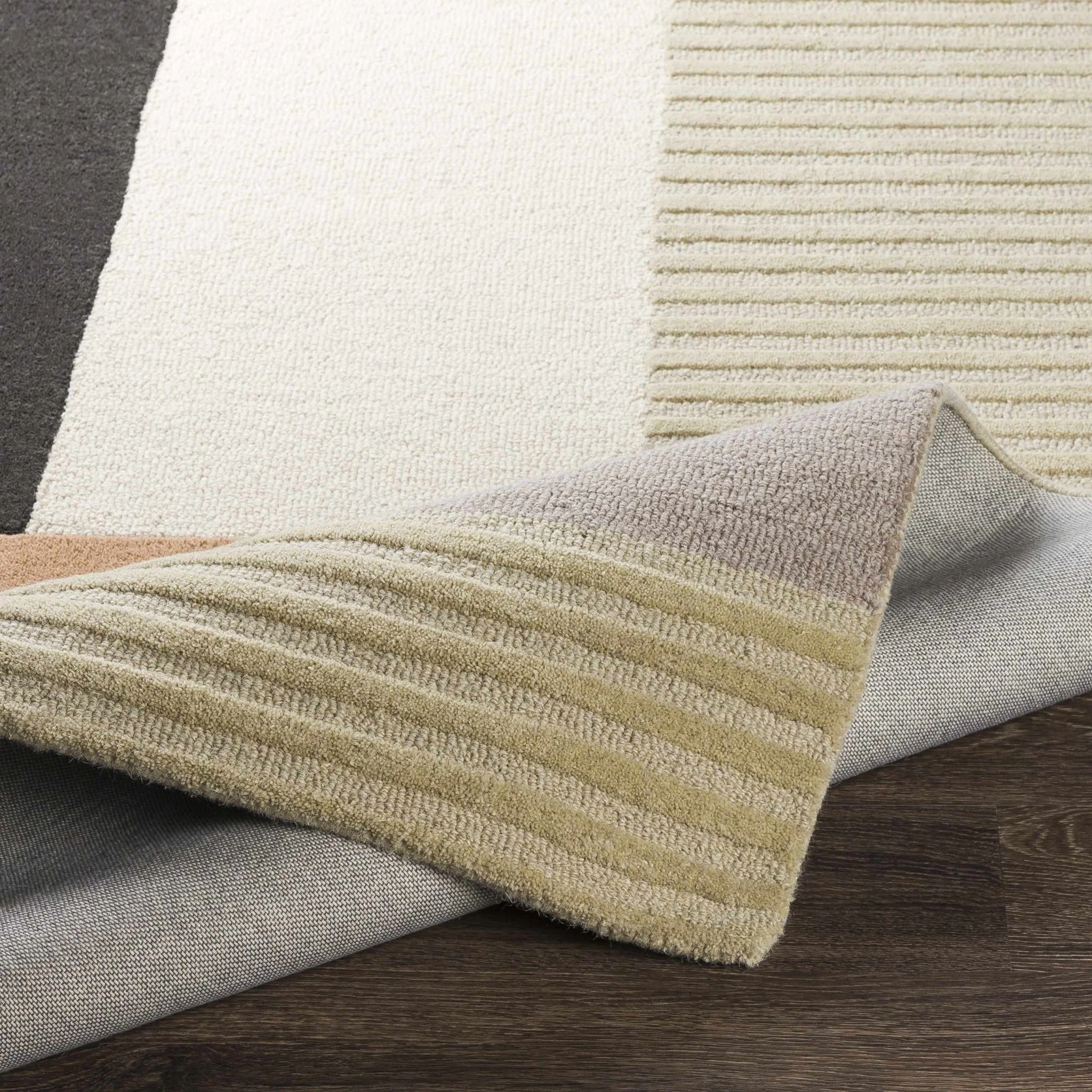 Modern Geometrical Design Beige, Green, Brown and Black Hand Tufted Rug - Image 5