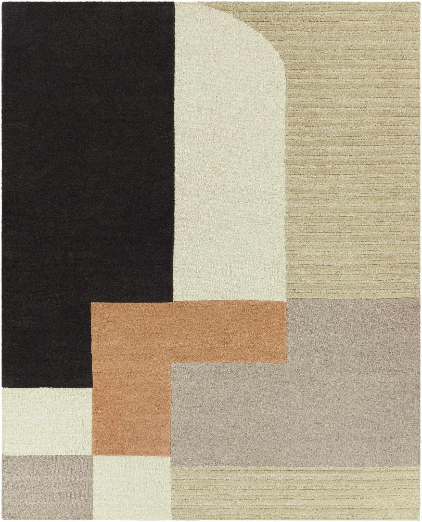 Modern Geometrical Design Beige, Green, Brown and Black Hand Tufted Rug - Image 8