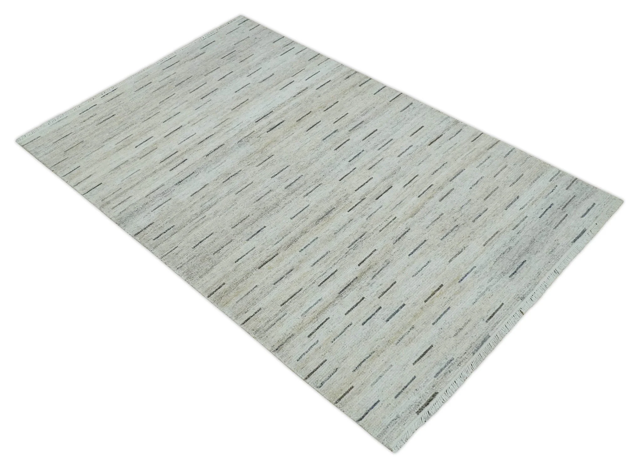 Beige, Ivory and Charcoal Modern Stripes Design 5x8 Dari Pet yard Area Rug - Image 10
