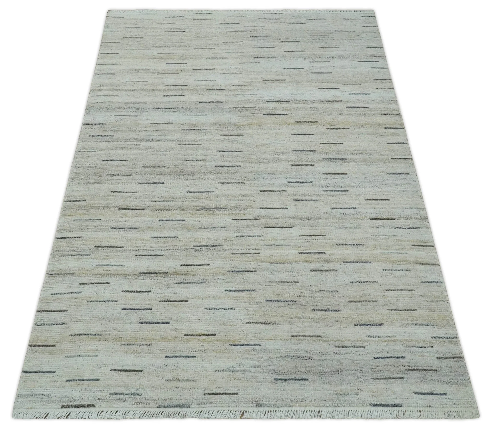 Beige, Ivory and Charcoal Modern Stripes Design 5x8 Dari Pet yard Area Rug - Image 11