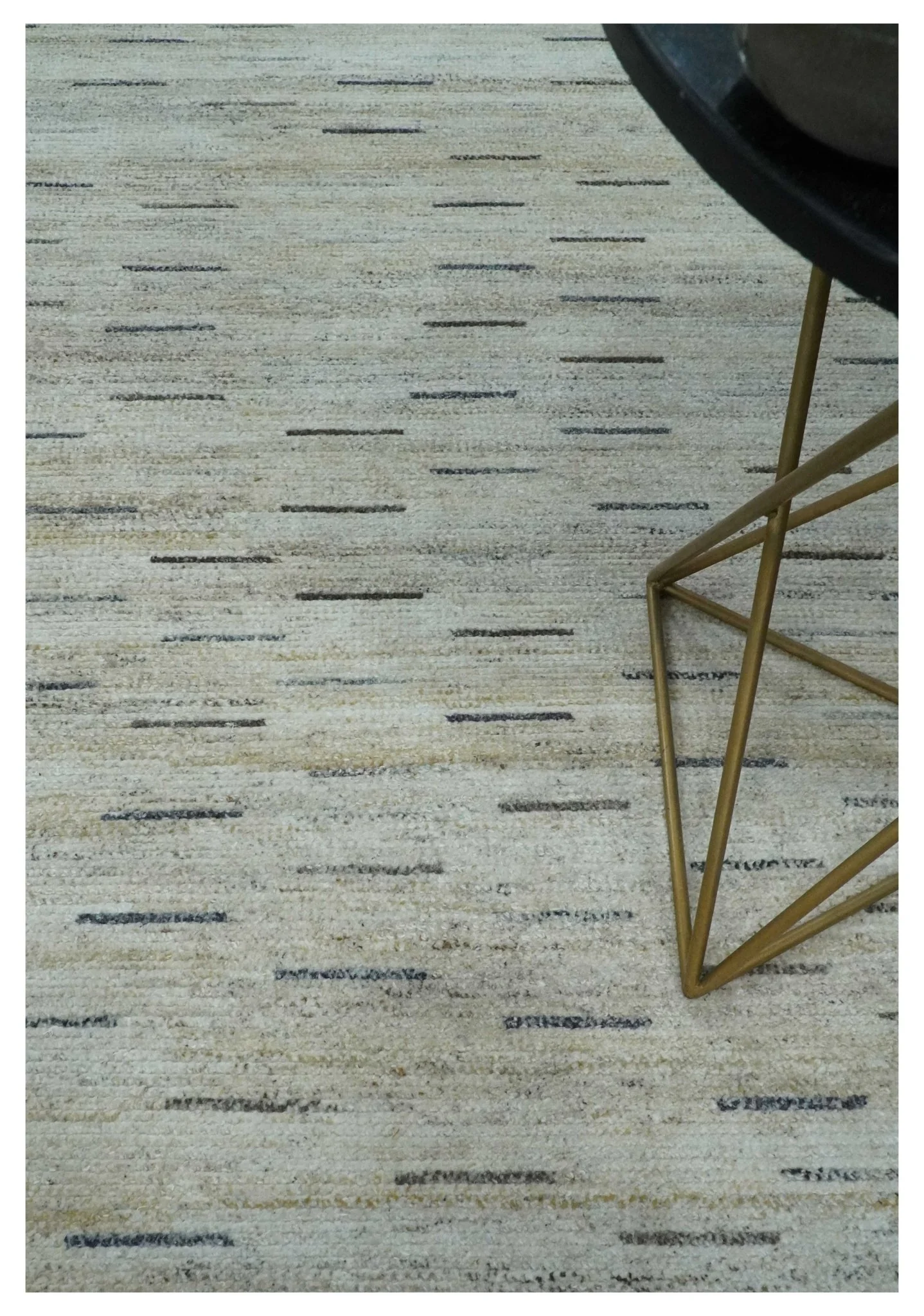 Beige, Ivory and Charcoal Modern Stripes Design 5x8 Dari Pet yard Area Rug - Image 3