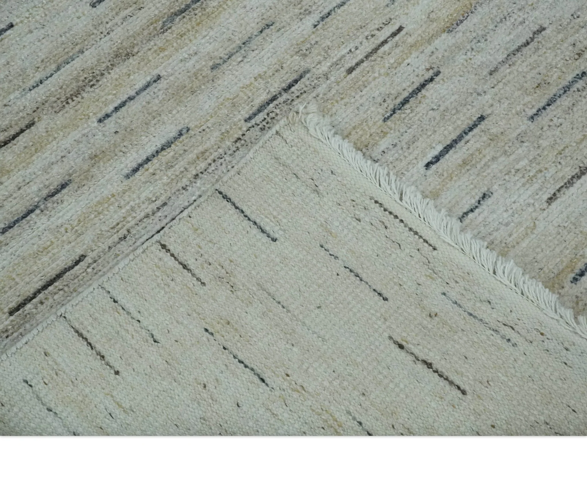 Beige, Ivory and Charcoal Modern Stripes Design 5x8 Dari Pet yard Area Rug - Image 8