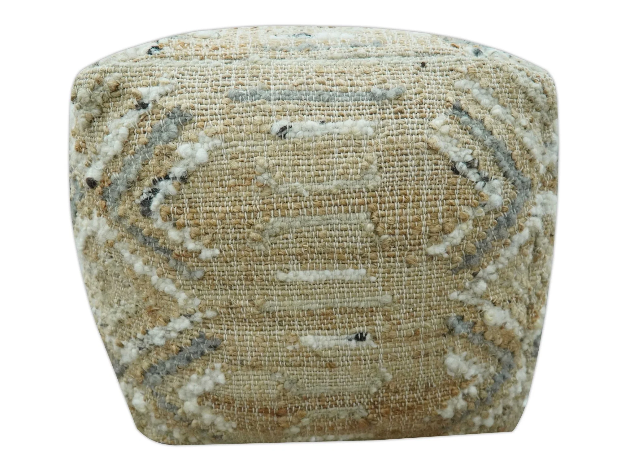 Contemporary Beige, Ivory and Gray Hand Woven Jute and wool Pouf - Image 5