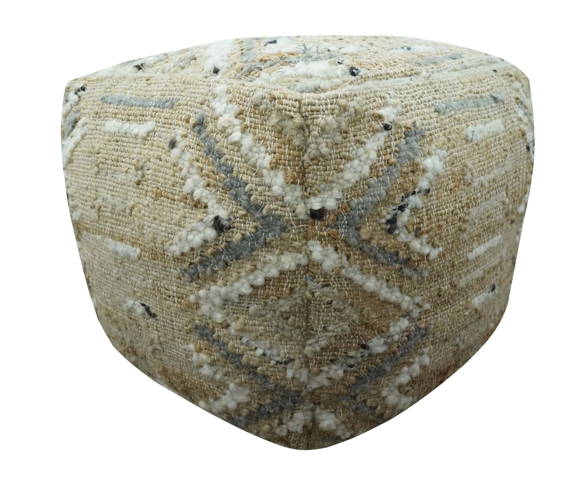 Contemporary Beige, Ivory and Gray Hand Woven Jute and wool Pouf - Image 6