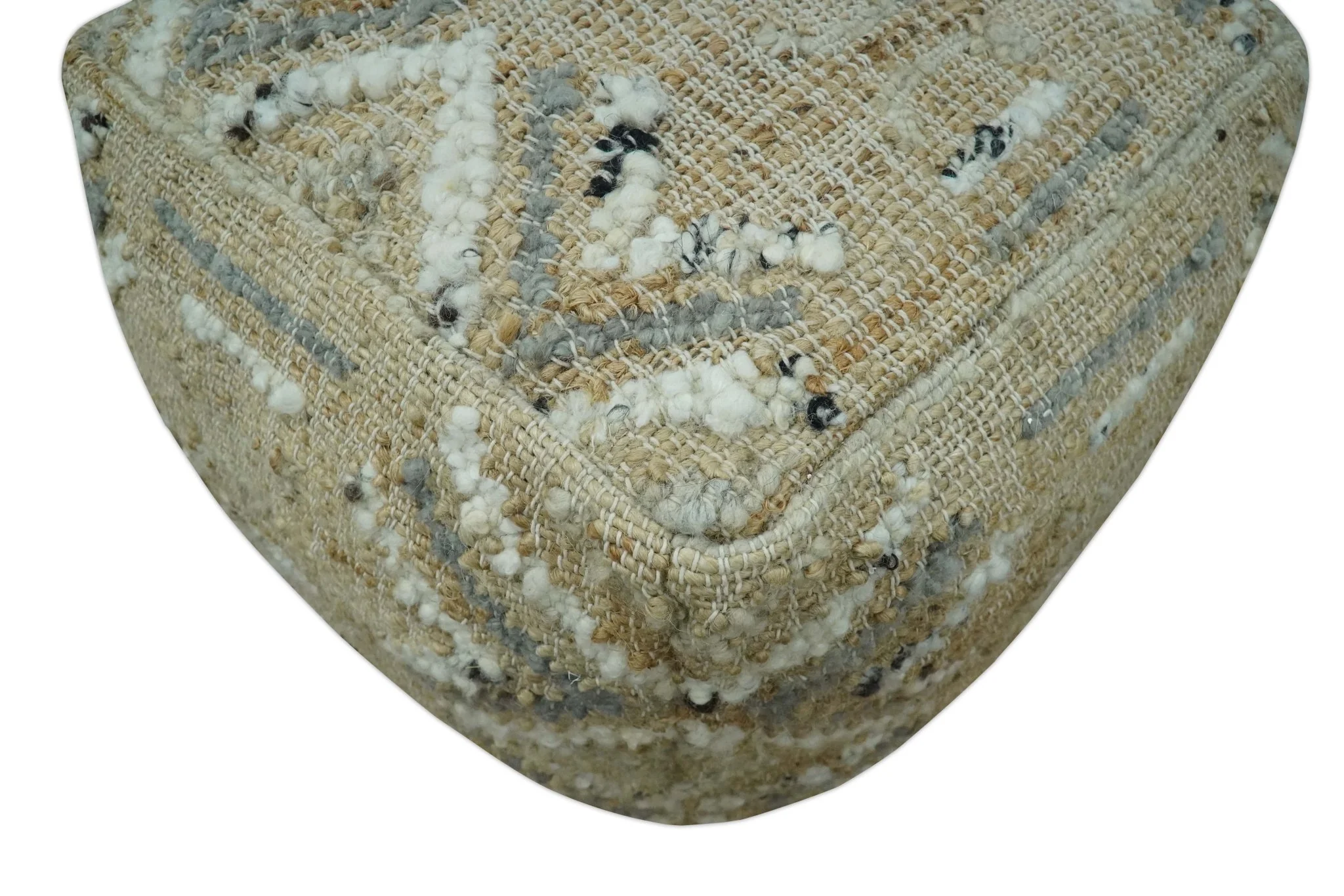 Contemporary Beige, Ivory and Gray Hand Woven Jute and wool Pouf - Image 7