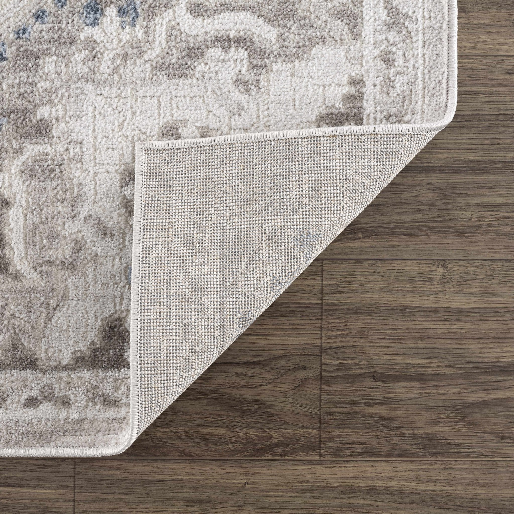 Ivory, Blue and Charcoal Traditional Heriz Design Carved Texture Area Rug - Image 3