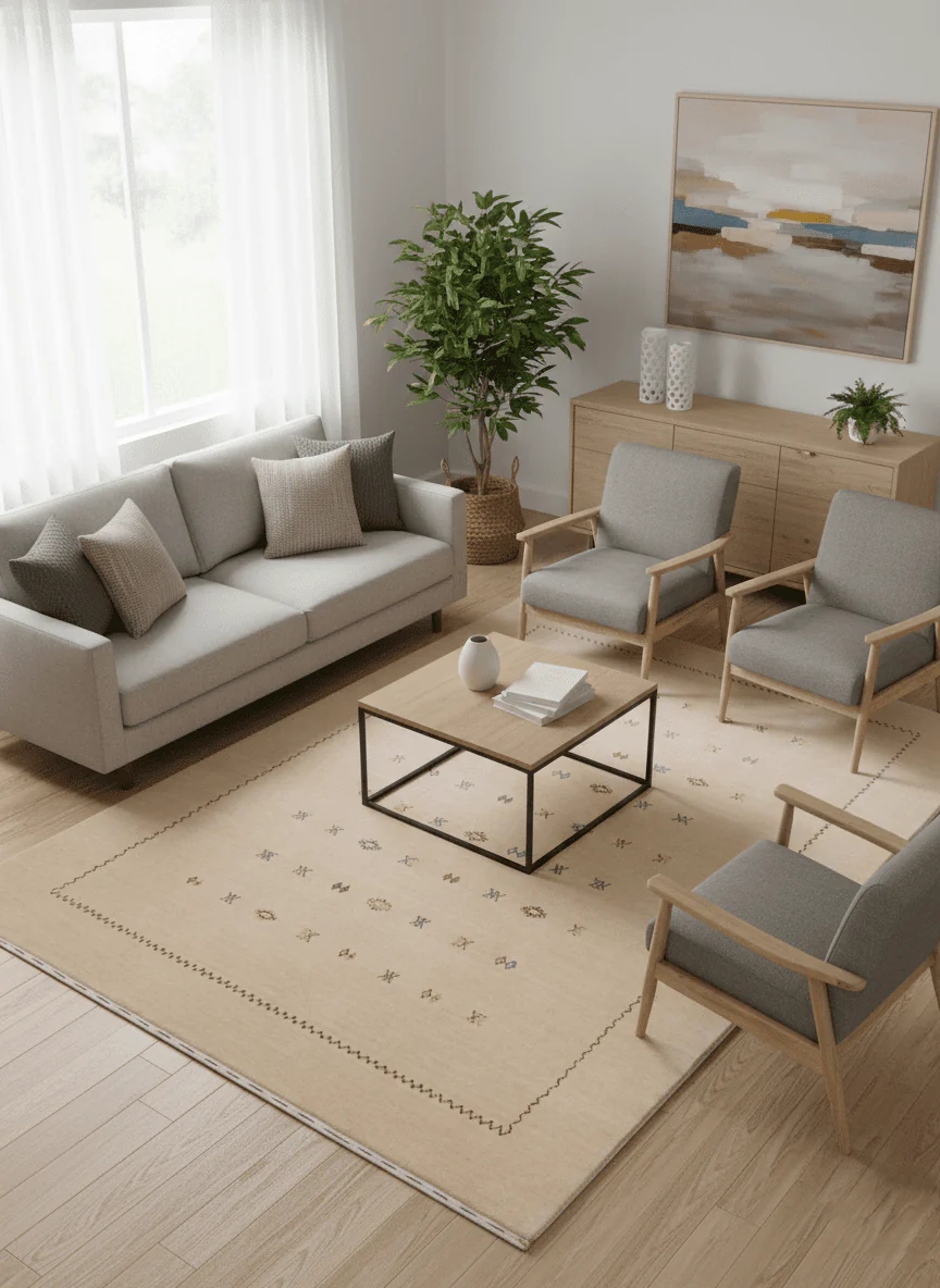Beige Modern Design Hand Loomed Wool Area Rug - Image 2