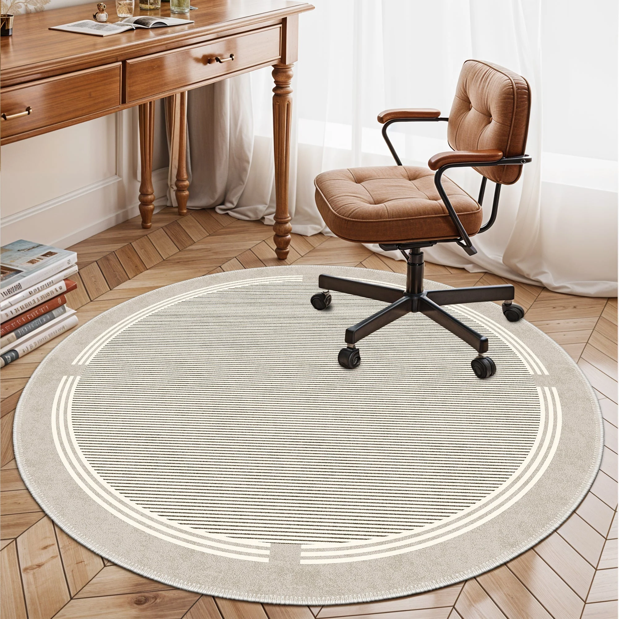 Beige Modern Pattern Machine Washable Cotton Area Rug - Image 2