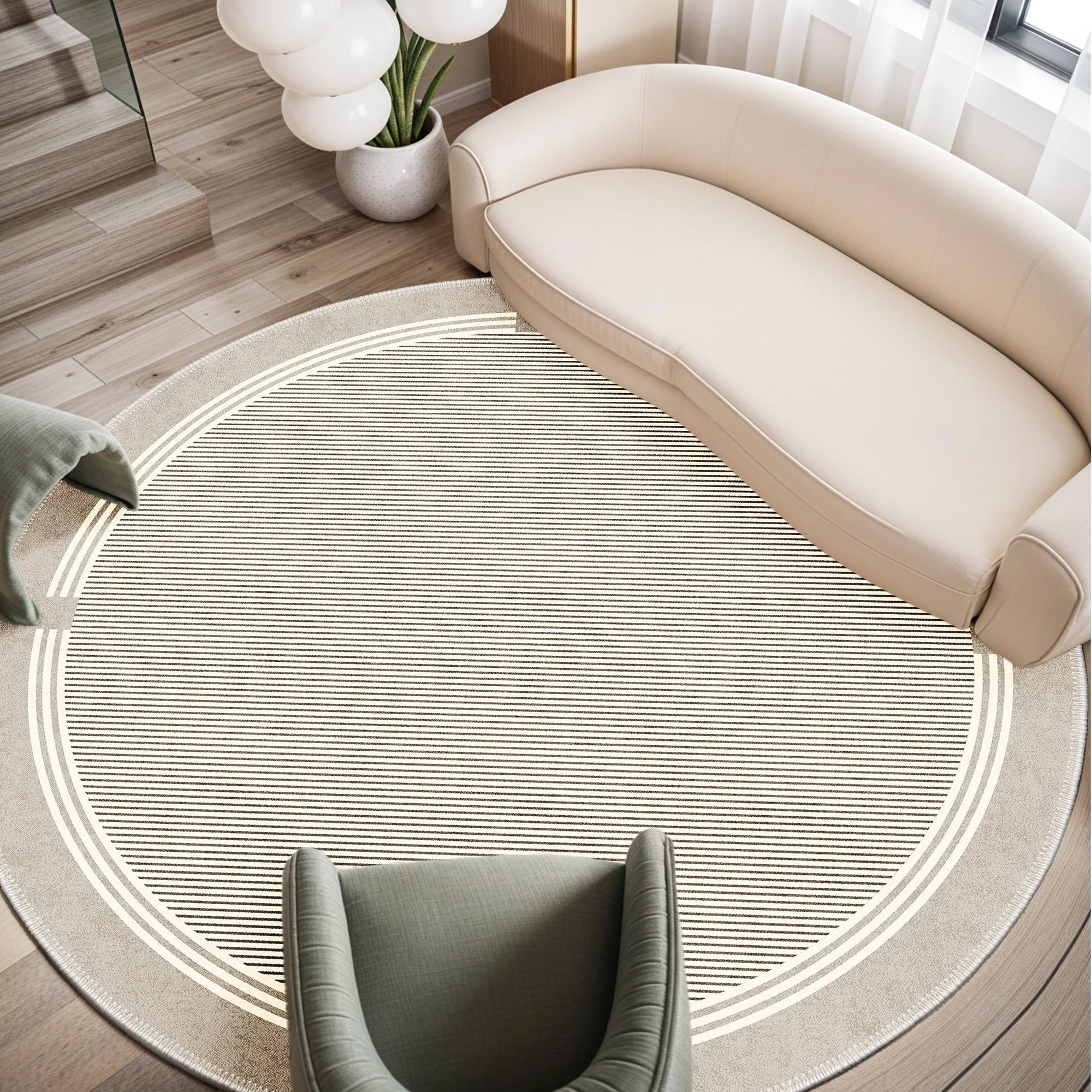 Beige Modern Pattern Machine Washable Cotton Area Rug - Image 4